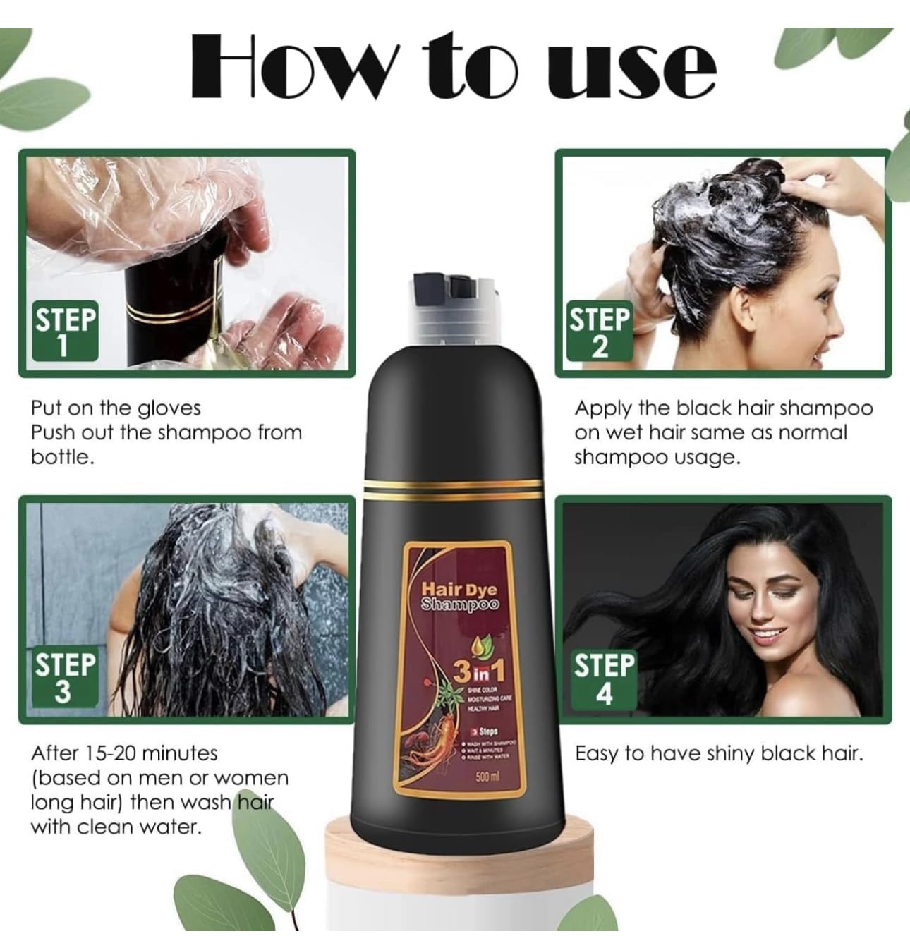 DiMilano Black, Dark Brown & Chestrnut Brown Hair Dye Shampoo for Gray Hair, Herbal Ingredients Shampoo 3 in 1 Unisex, Grey Coverage Shampoo 500Ml or 17.6 fl. Oz. (Black)
