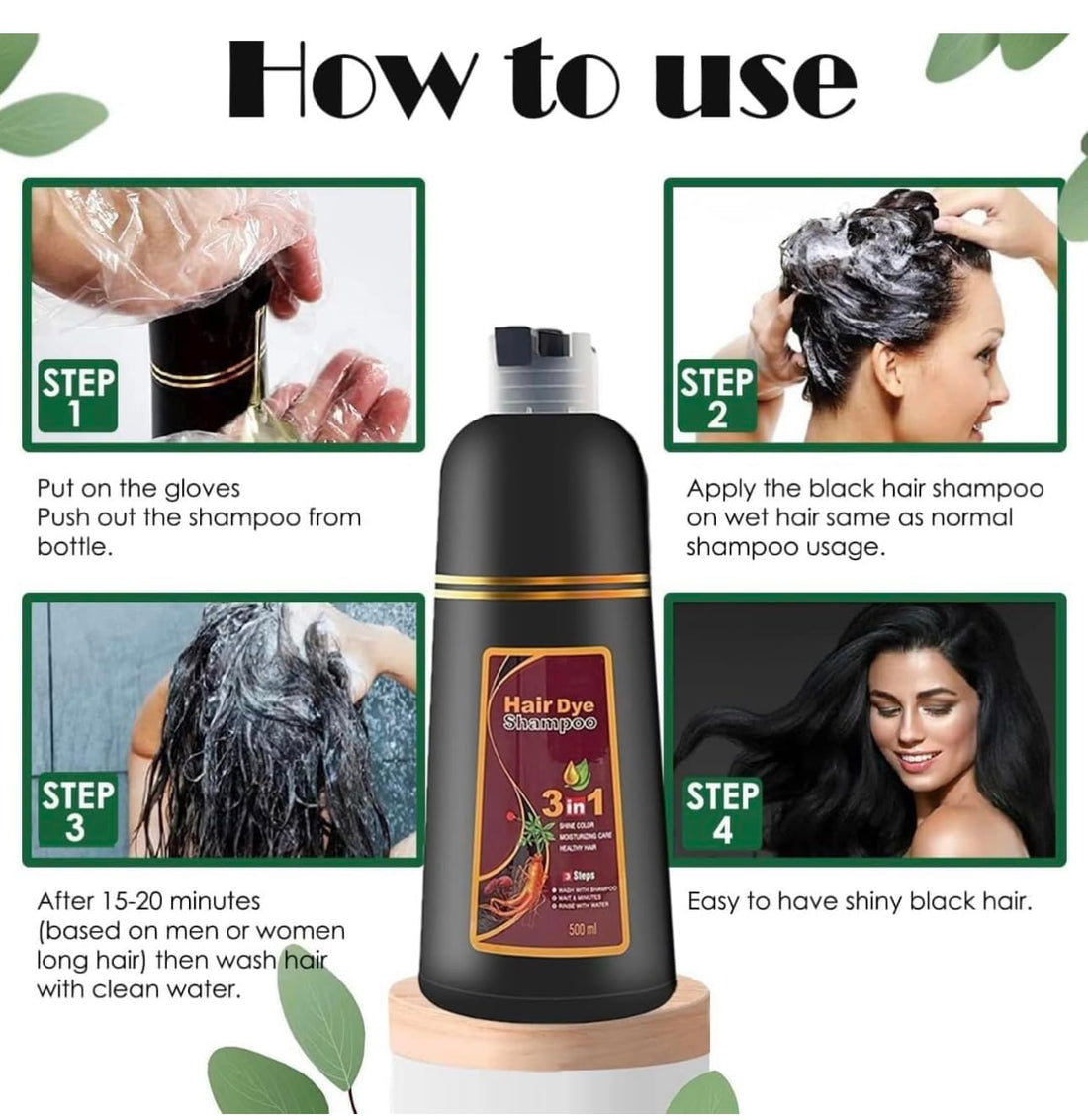 DiMilano Black, Dark Brown & Chestrnut Brown Hair Dye Shampoo for Gray Hair, Herbal Ingredients Shampoo 3 in 1 Unisex, Grey Coverage Shampoo 500Ml or 17.6 fl. Oz. (Black)