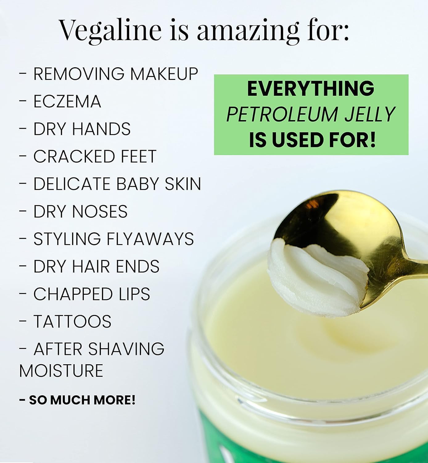 Vegaline - 100% Natural, Vegan & Hypoallergenic Alternative to Petroleum Jelly - Unpetroleum - Lips, Hands, Baby, Makeup Remover and More (8 Ounce)