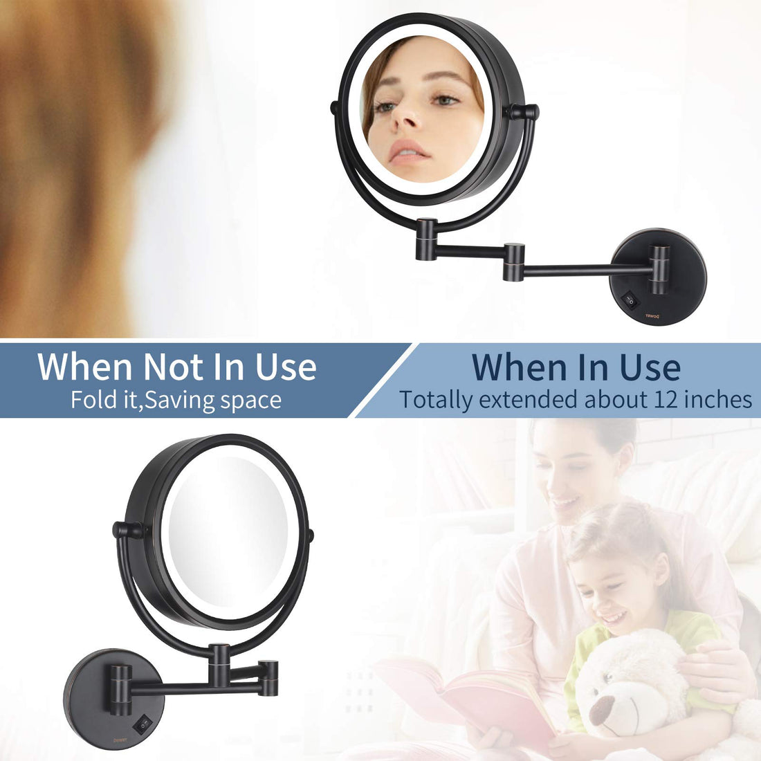 DOWRY Makeup Mirror Wall Mount Lighted with 10X Magnification, Direct Wire,8Inch Cordless Not Batteries Operated, Oil Rubbed Bronze