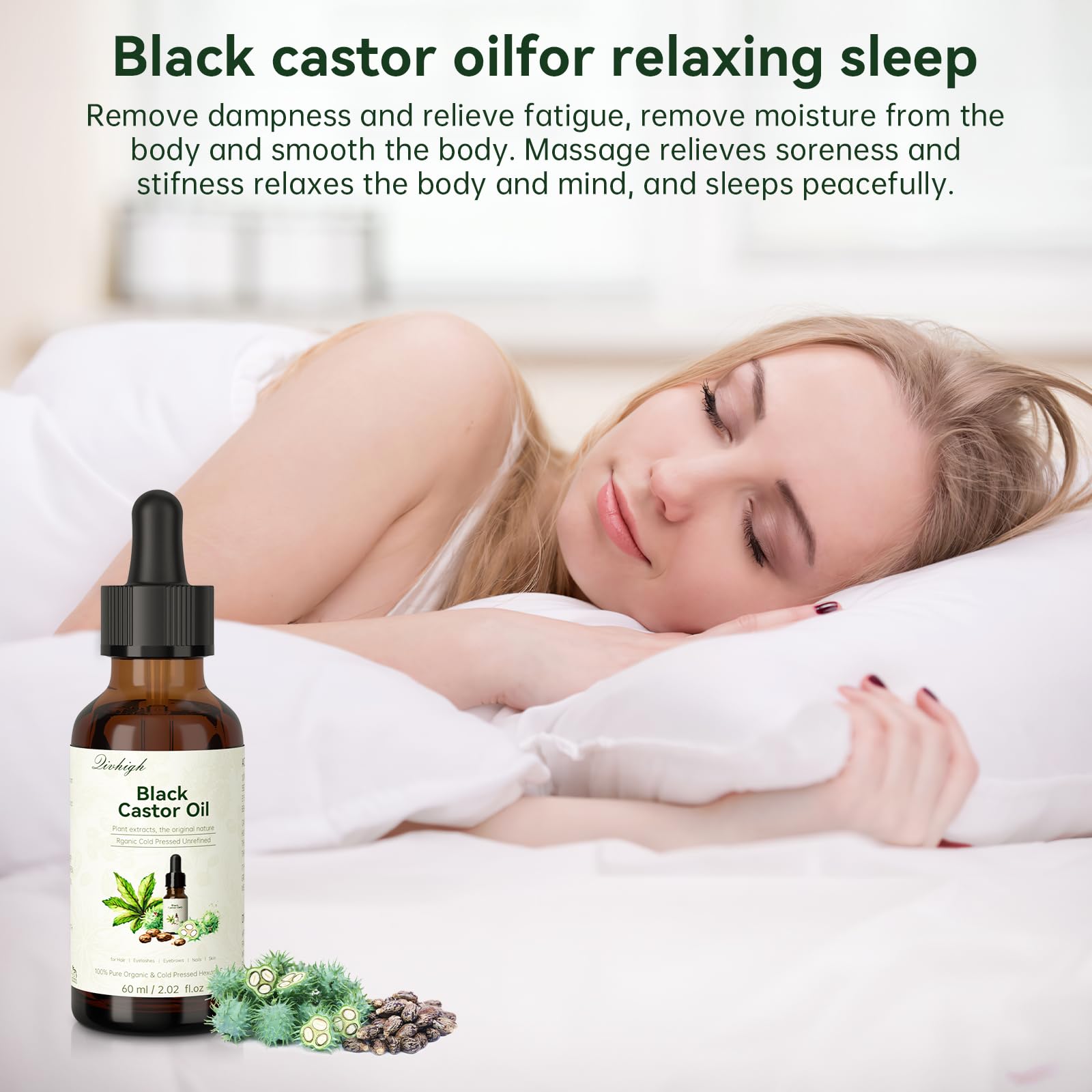 QIVHIGH Black Castor Oil for Hair Growth, Multipurpose Cold Pressed Natural Castor Oil for Hair and Skin, Eyebrow, Body Care,100% Pure Organic Black Castor Oils 1PCS