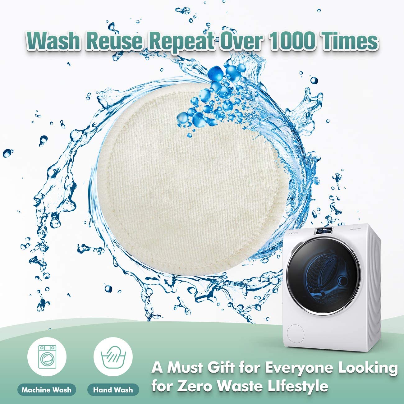 wegreeco Chemical-free, Reusable Soft Facial and Skin Care Wash Bamboo Cotton Makeup Remover Cloth Pads with Laundry Bag (White), 14 Pack