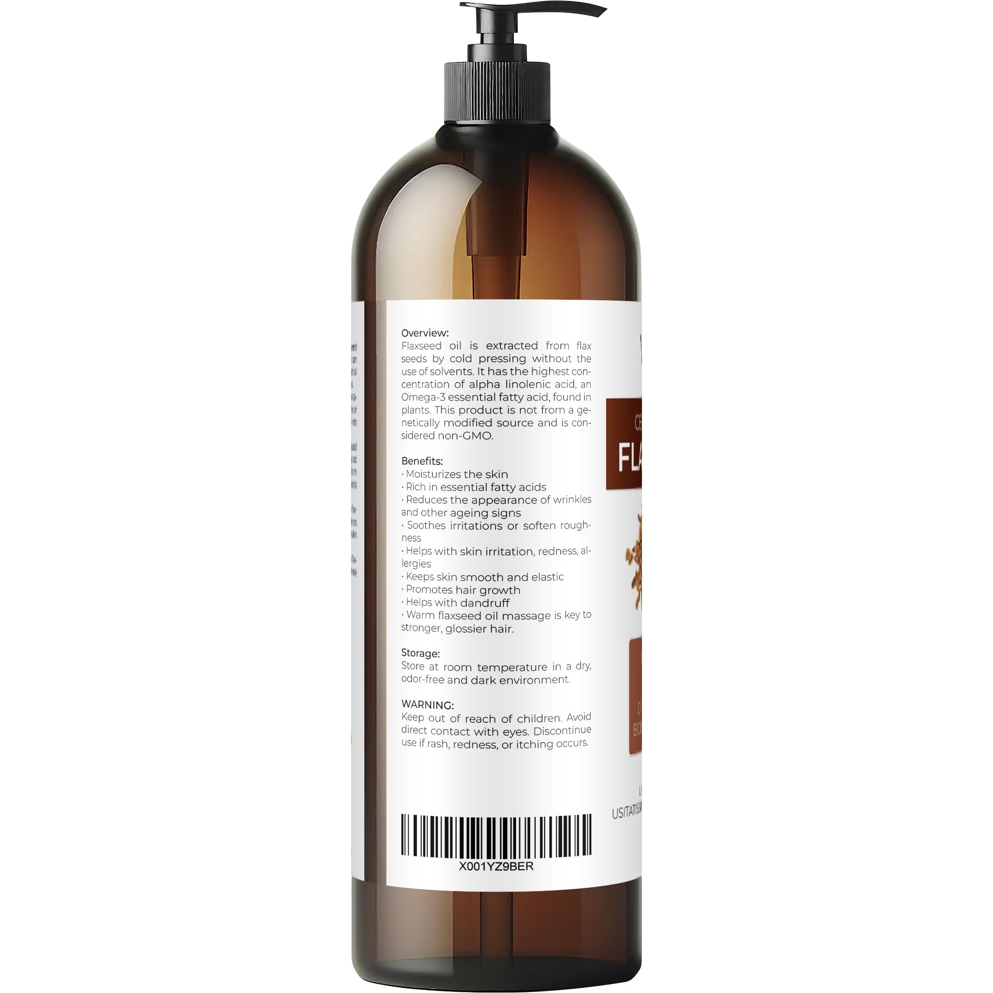 velona USDA Certified Organic Flaxseed Oil - 32 fl oz | 100% Pure and Natural Carrier Oil | Unrefined, Cold Pressed | Hair Growth, Body, Face & Skin Care | Use Today - Enjoy Results…