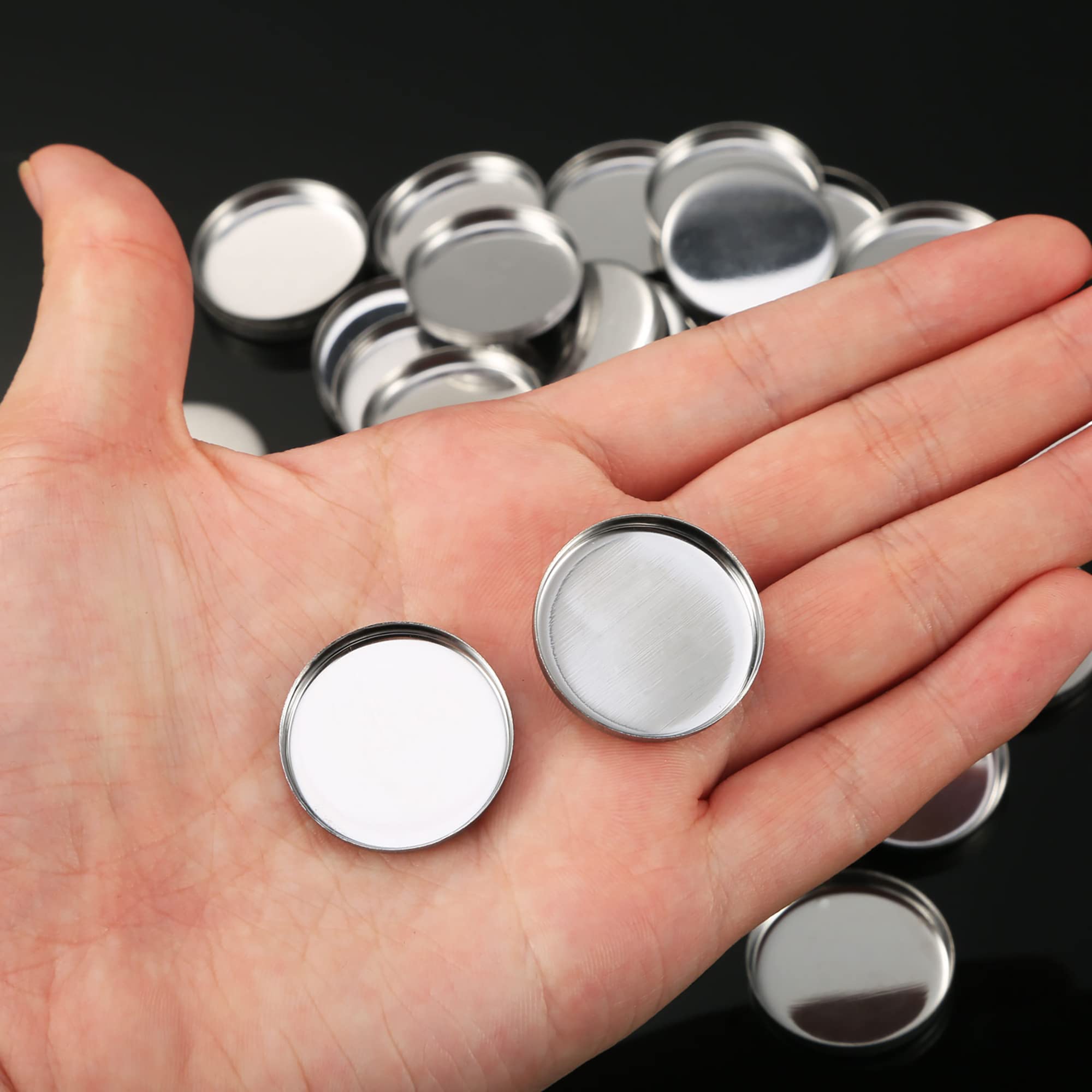Pangda 50 Pack Empty Round Metal Tin Palette Pans Cosmetic Eyeshadow Blush Lipstick Organizer Size 26 mm for Magnets Cosmetic Palettes