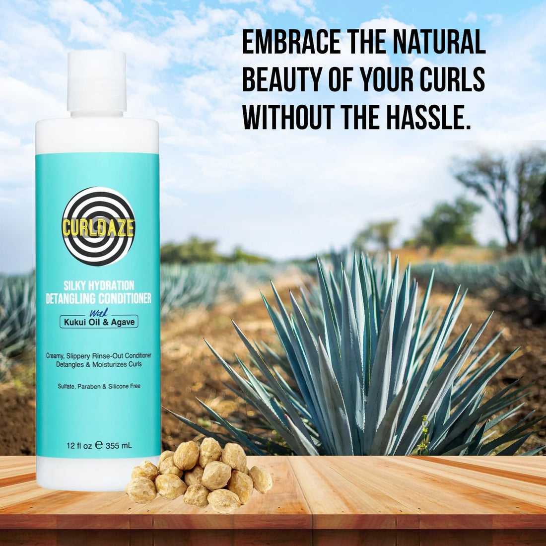 The Curldaze Silky Hydration Creamy Conditioner, Features the Kukui Oil (Koo-Koo-Ee) Oil, Rich in Omega-3 and Vitamins A, C, and E to Strengthen Hair, Agave to Add a Luxurious Shine for Daze!