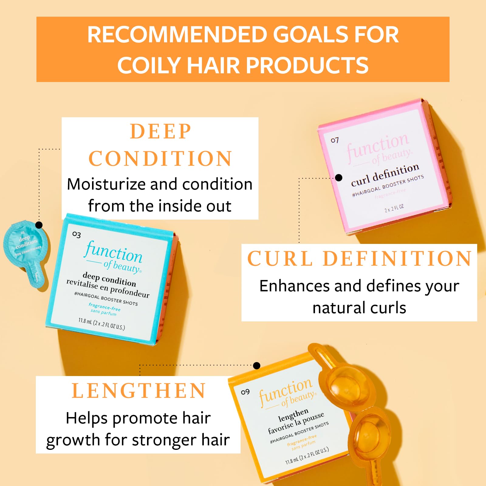 Function of Beauty Coily Hair Shampoo + Conditioner (11 oz Each) + Curl Definition, Lengthen & Deep Condition #HairGoal Boosters Set - Sulfate-Free - Nourish, Hydrate & Revive Coils & Curls