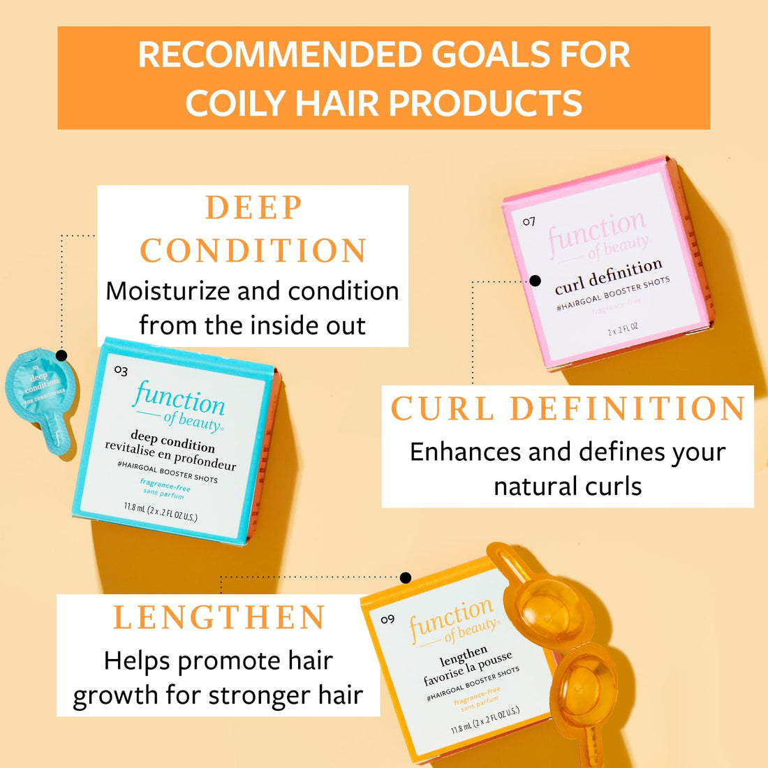 Function of Beauty Coily Hair Shampoo + Conditioner (11 oz Each) + Curl Definition, Lengthen & Deep Condition #HairGoal Boosters Set - Sulfate-Free - Nourish, Hydrate & Revive Coils & Curls