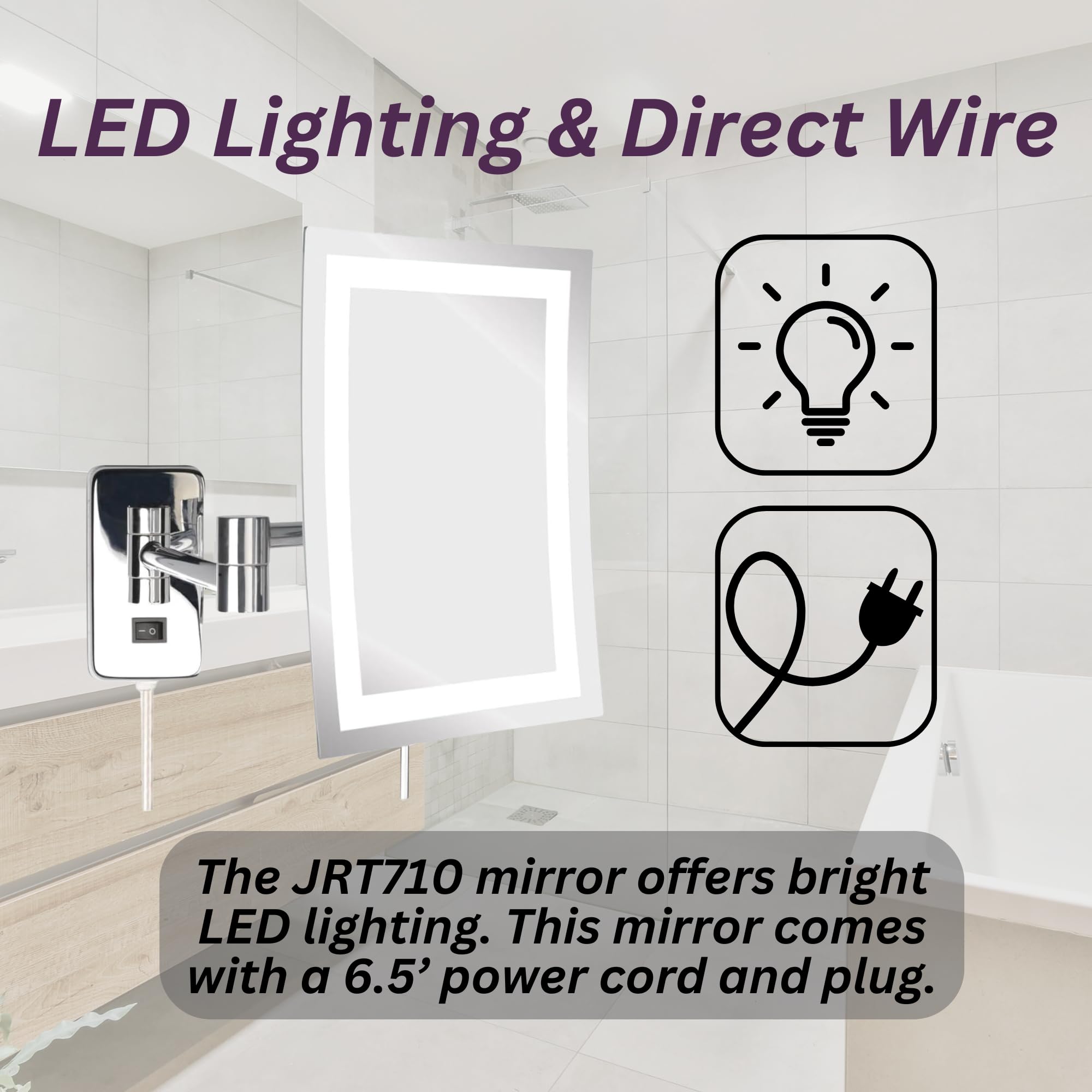 Jerdon JRT710CL 6.5-Inch by 9-Inch LED Lighted Wall Mount Rectangular Makeup Mirror, Chrome Finish