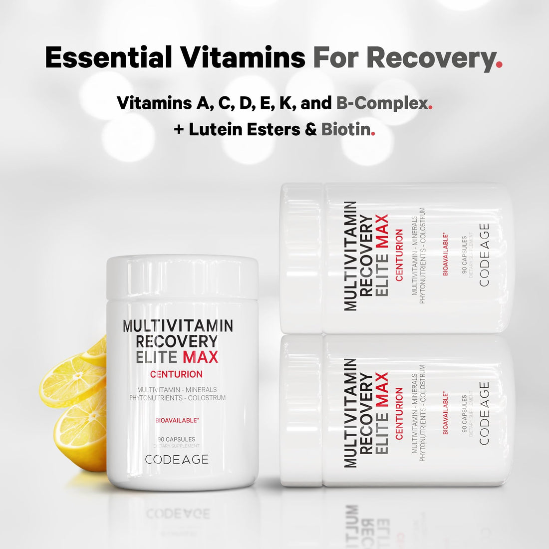 Codeage Multivitamin Recovery Elite Max Supplement - Vitamins A, C, D, E, B-Complex, Essential Minerals, Antioxidants, Colostrum, Phytonutrients, Pantethine, Non-GMO, Sport Multivitamins - 90 Capsules