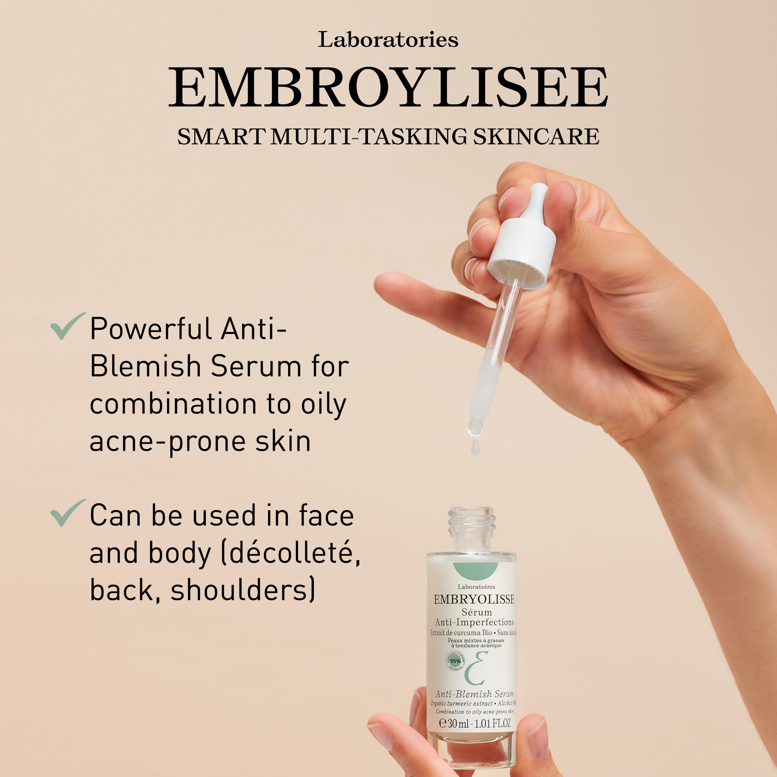 Embryolisse Anti-Blemish Face Serum - Anti Pimples & Black Heads Treatment for Oily to Combination Skin, 1.01 Fl Oz