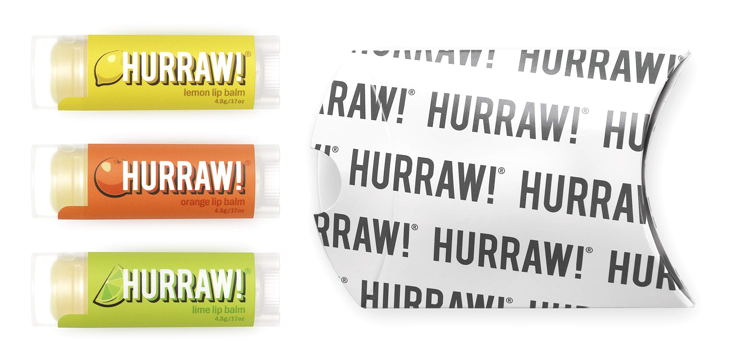 Hurraw! Lip Balms 3-pack: Lime, Orange, & Lemon
