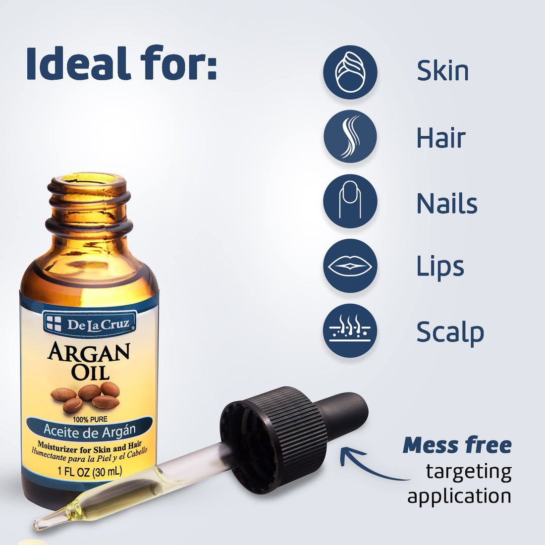 De La Cruz Pure Moroccan Argan Oil, Unrefined, Cold Pressed & Hexane Free, Bottled in USA 2 FL. OZ.