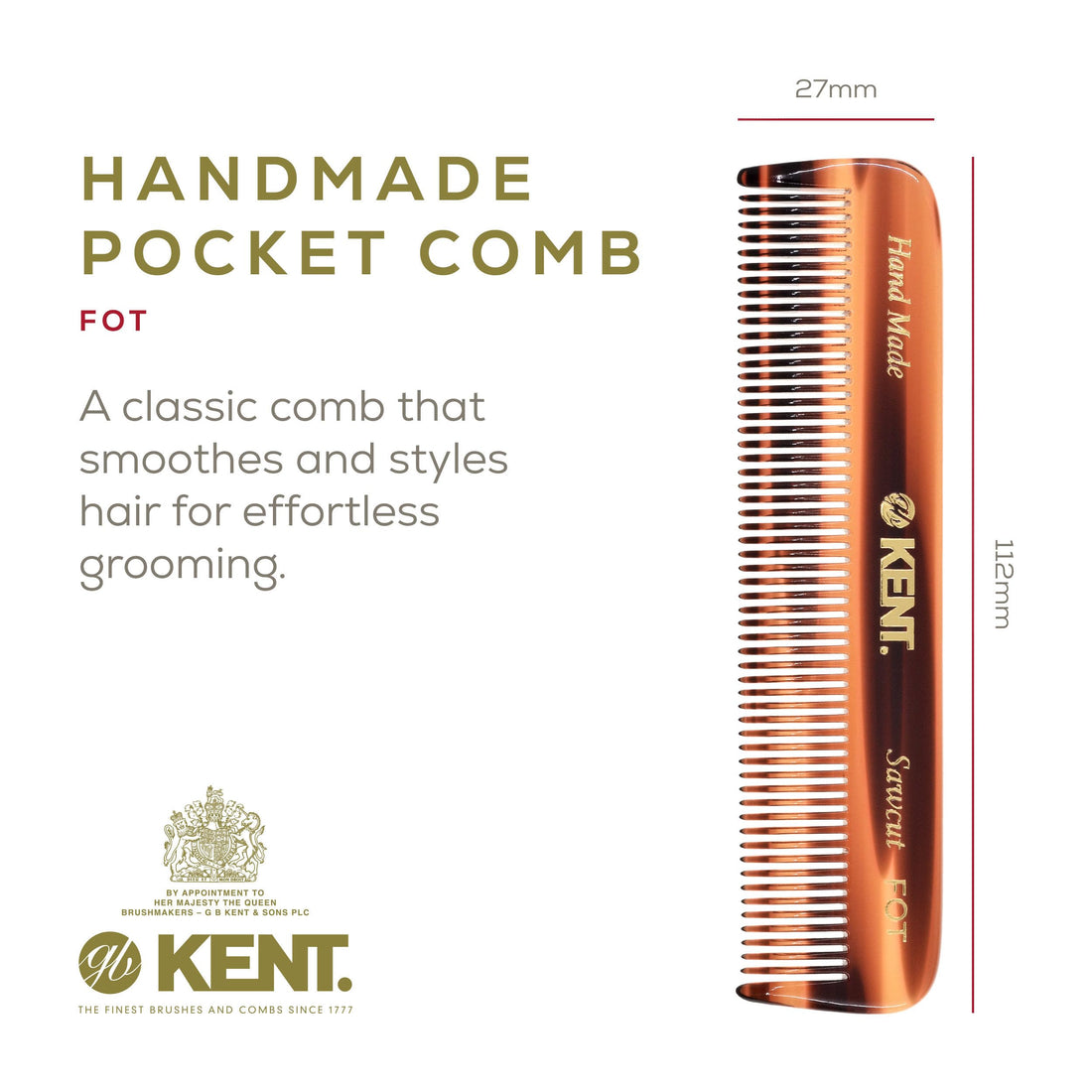 Kent A FOT Handmade All Fine Tooth Saw Cut Beard Comb - Pocket Comb and Travel Comb - Styling Comb Wet Comb for Fine or Thinning Hair, Beard Care, Hair Care for the Essential Kent Beard Kit (6-Pack)