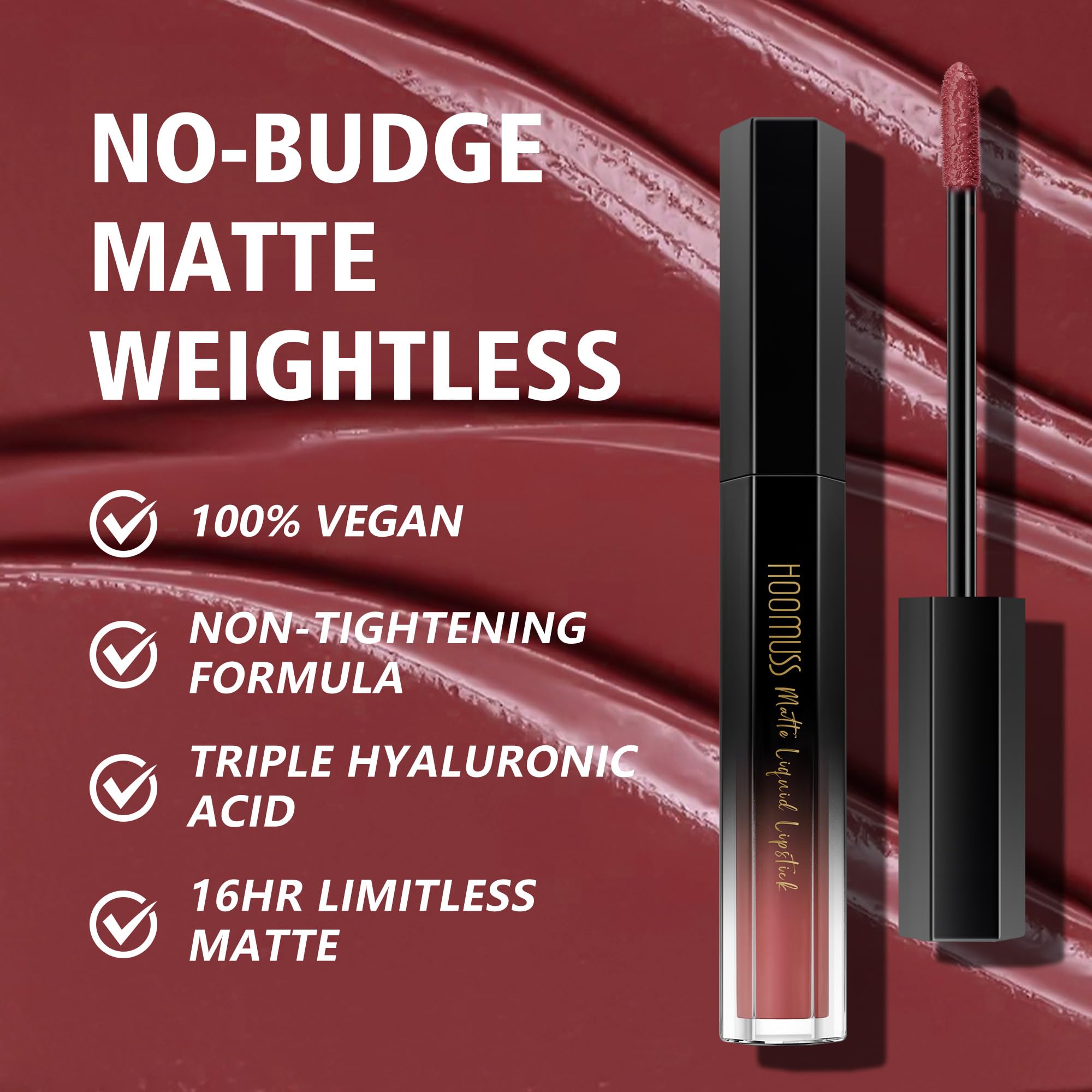 HOOMUSS Dark Lipstick Long Lasting Matte Liquid Lipsticks for Women Non Transfer Smudgeproof Smooth and Easy to Appy Cruelty Free Lip Color, M49 Chestnut