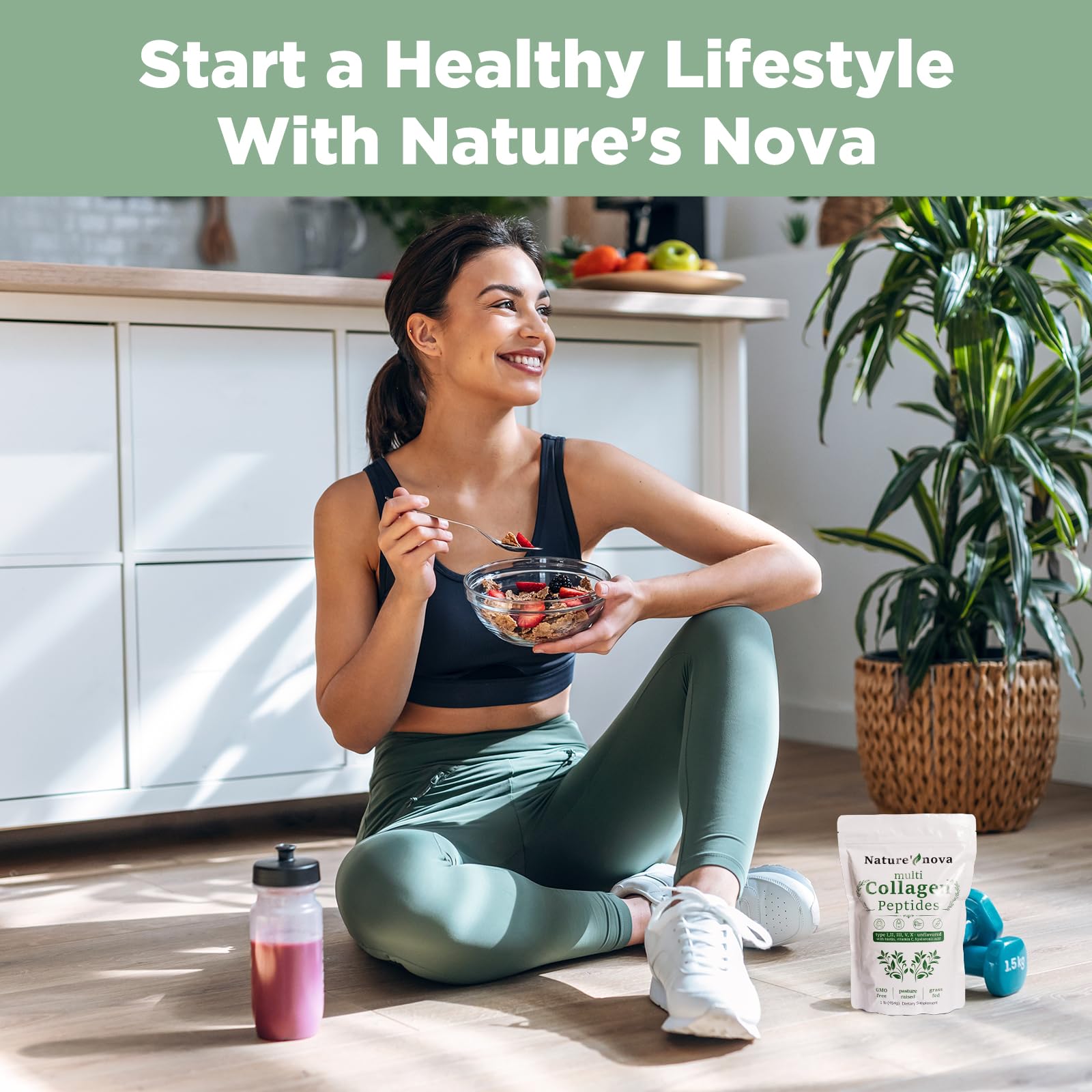 Nature's Nova Multi Collagen Peptides Powder - Type I,II,III,V,X with Biotin, Hyaluronic Acid, Vitamin C - Unflavored, Easily Dissolved, Non-GMO