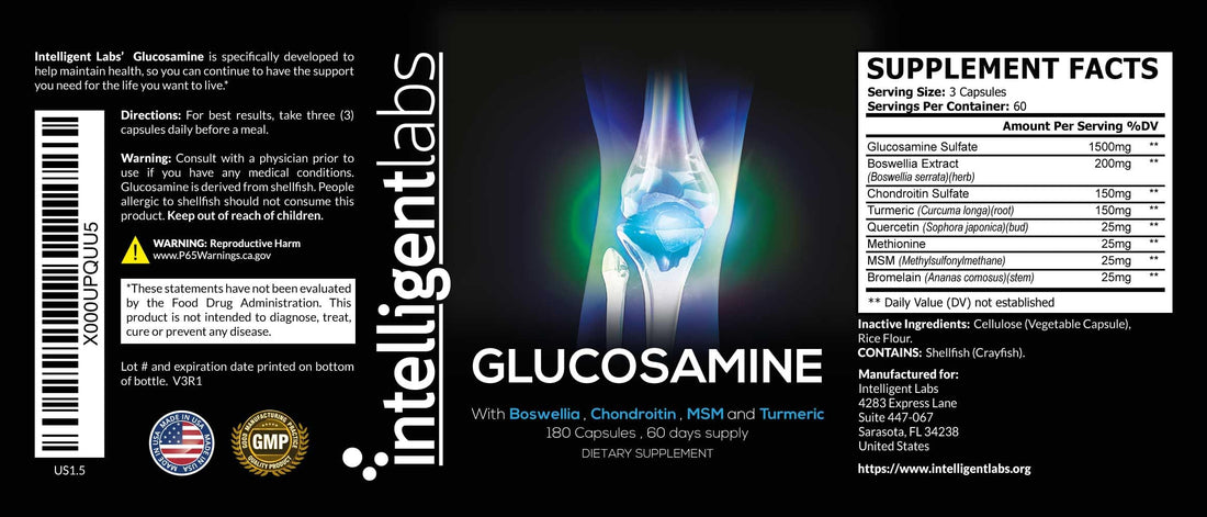 Intelligent Labs Glucosamine and Chondroitin High Strength Complex with MSM | 180 Capsules | Immune System Support | with Turmeric, Boswellia, and Quercetin Joint Care Supplements