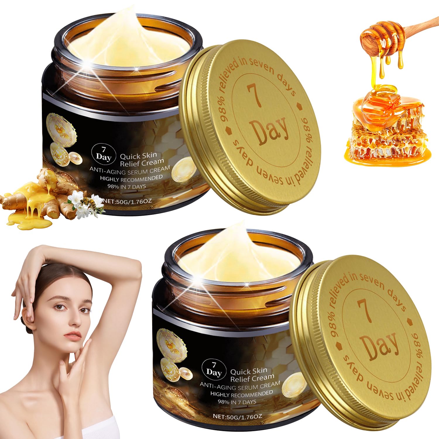 7-Day Quick Skin R-epair Cream, Bee Venom Skin R-epair Cream, 7-Day Multi-Effect All-in-One Skin Care Cream, Turmeric Skin Care Cream for All Skin Types (2pcs)