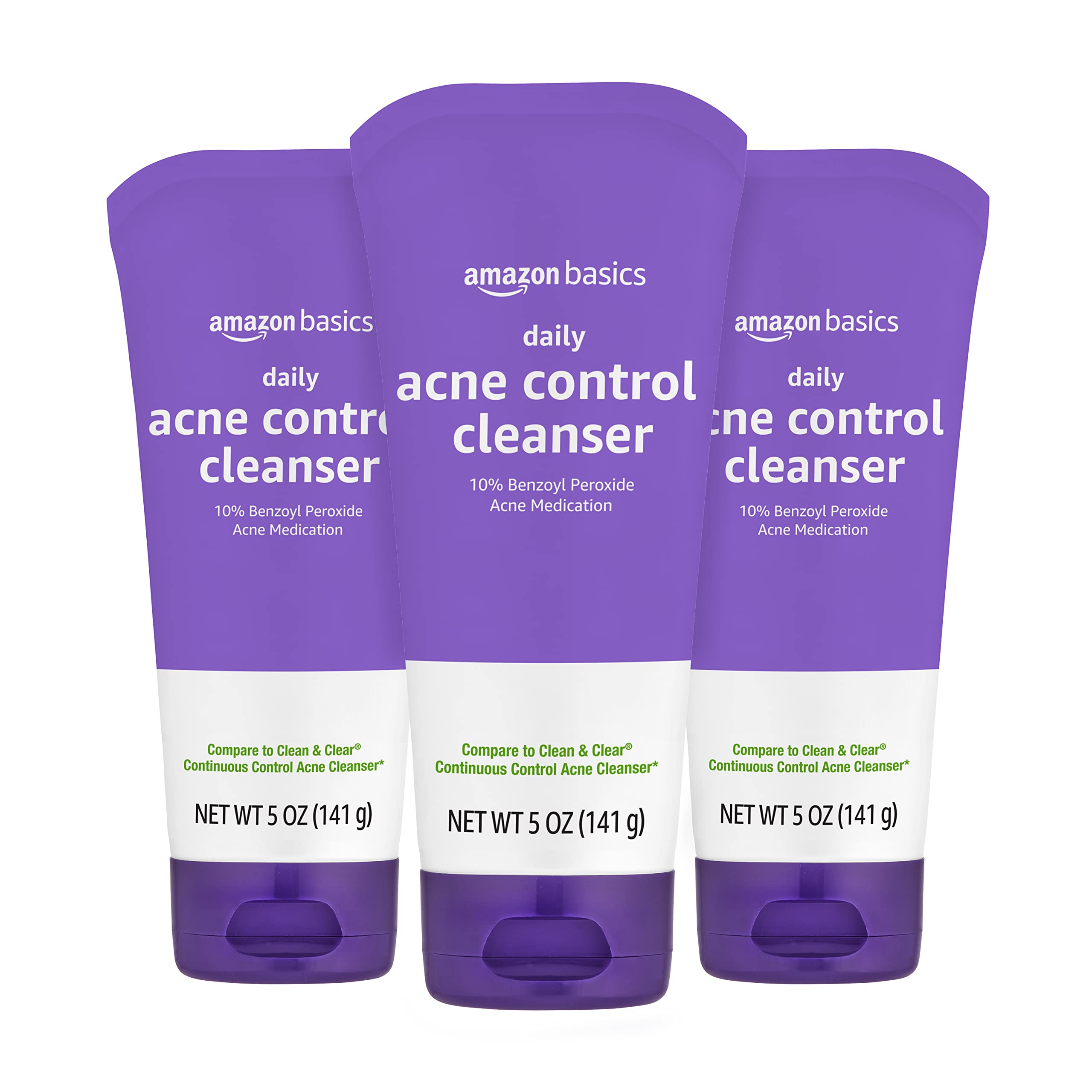Amazon Basics Acne Cleanser Face Wash - Daily Control, Maximum Strength 10% Benzoyl Peroxide, 5 Ounce (Pack of 3)