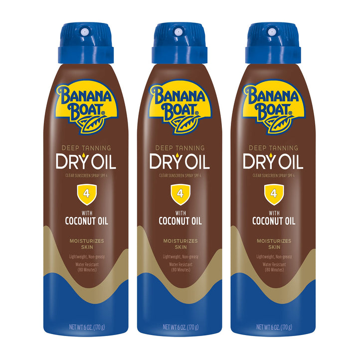 Banana Boat Sunscreen Ultra Mist Deep Tanning Dry Oil Sun Care Sunscreen Spray - SPF 4, 6 Ounces (Pack of 3) (Packaging may vary)