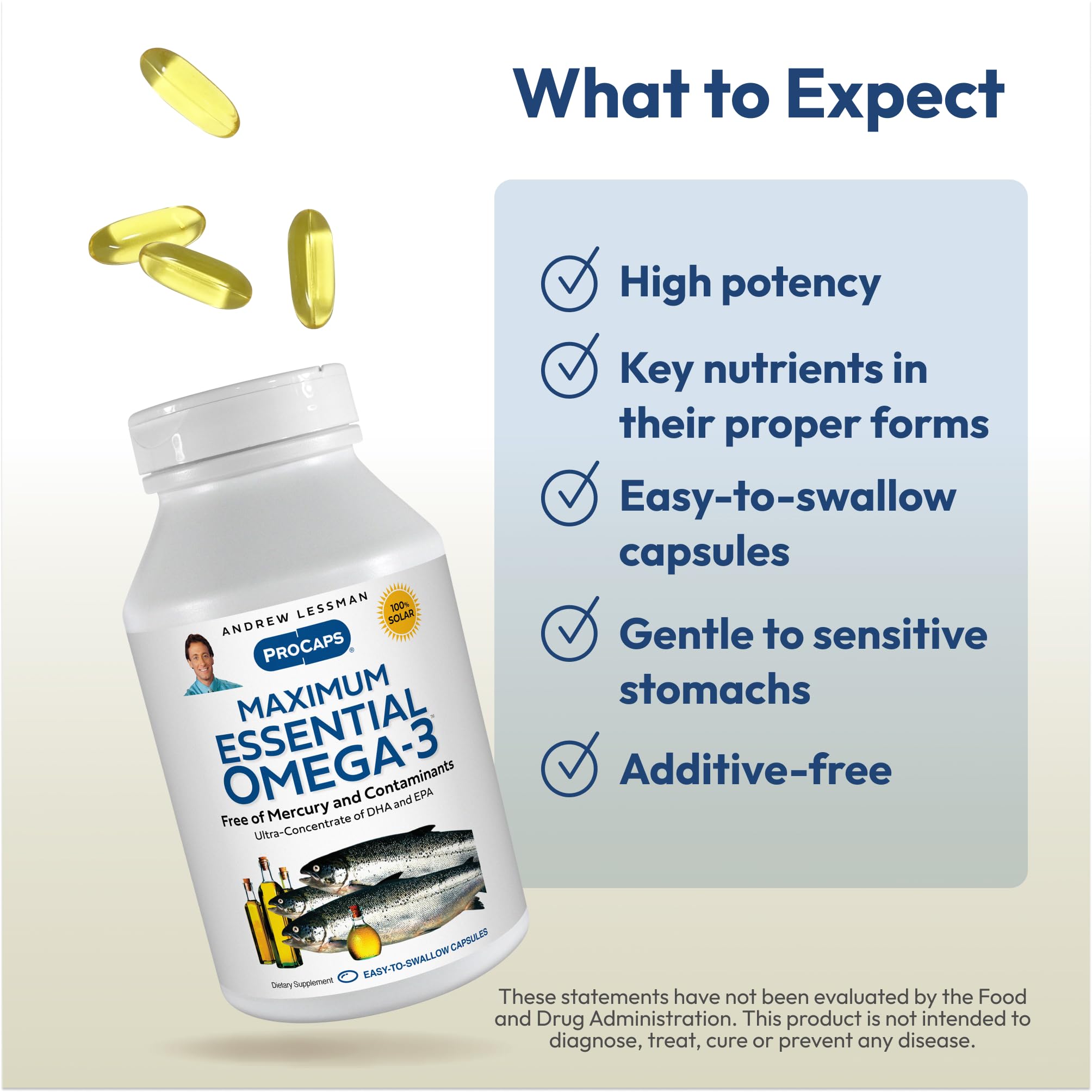ANDREW LESSMAN Maximum Essential Omega-3 Unflavored, 60 Softgels - Ultra-Pure Omega-3 Fish Oil 1200 mg-High DHA, No Mercury Fish Oil Omega 3 Supplement-Small, Easy to Swallow Fish Oil Capsules