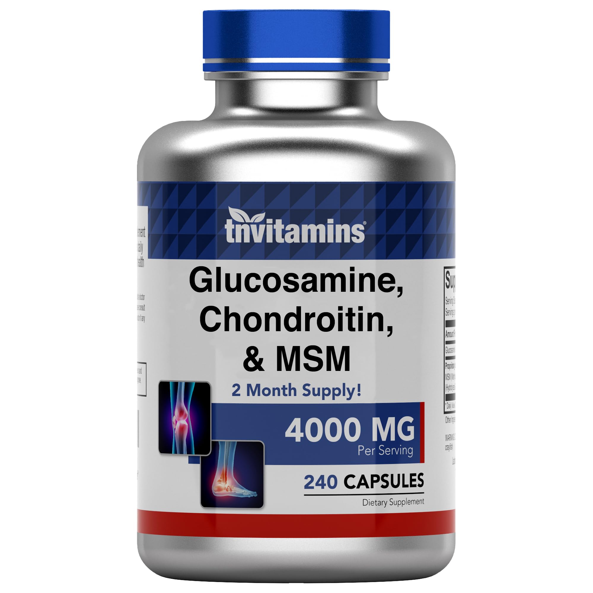 tnvitamins Glucosamine, Chondroitin, & MSM (4000 MG - 240 Capsules) for Men & Women | Joint Support Supplement Complex* | More Than Triple Strength! | Non-GMO | Produced in The USA