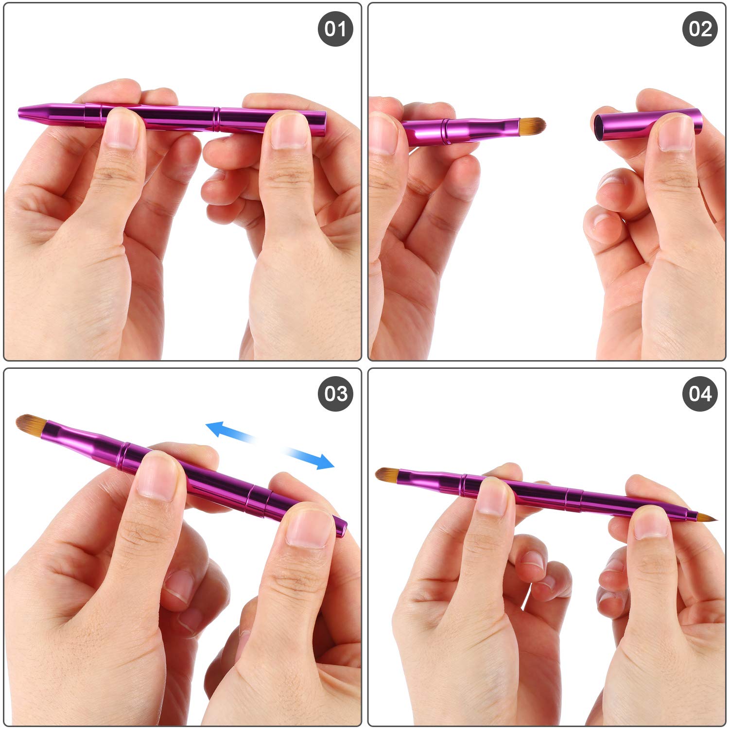 Dual End Lip Brush Concealer Brushes 3 Pieces Retractable Lipstick Eyeshadow Foundation Makeup Brush Tool Applicators Setï¼Ë†Gold, Black, Purpleï¼â€°