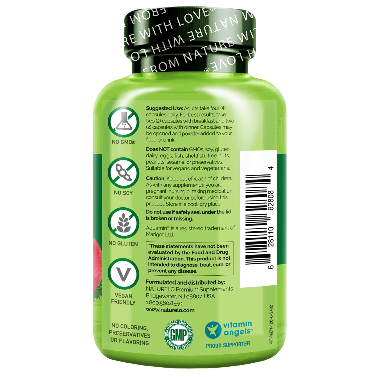 NATURELO Mens Multivitamins - Whole Food Multivitamin for Men with Vitamins, Minerals - 120 Vegetarian Capsules for Energy, Brain, Heart, Eye Health*