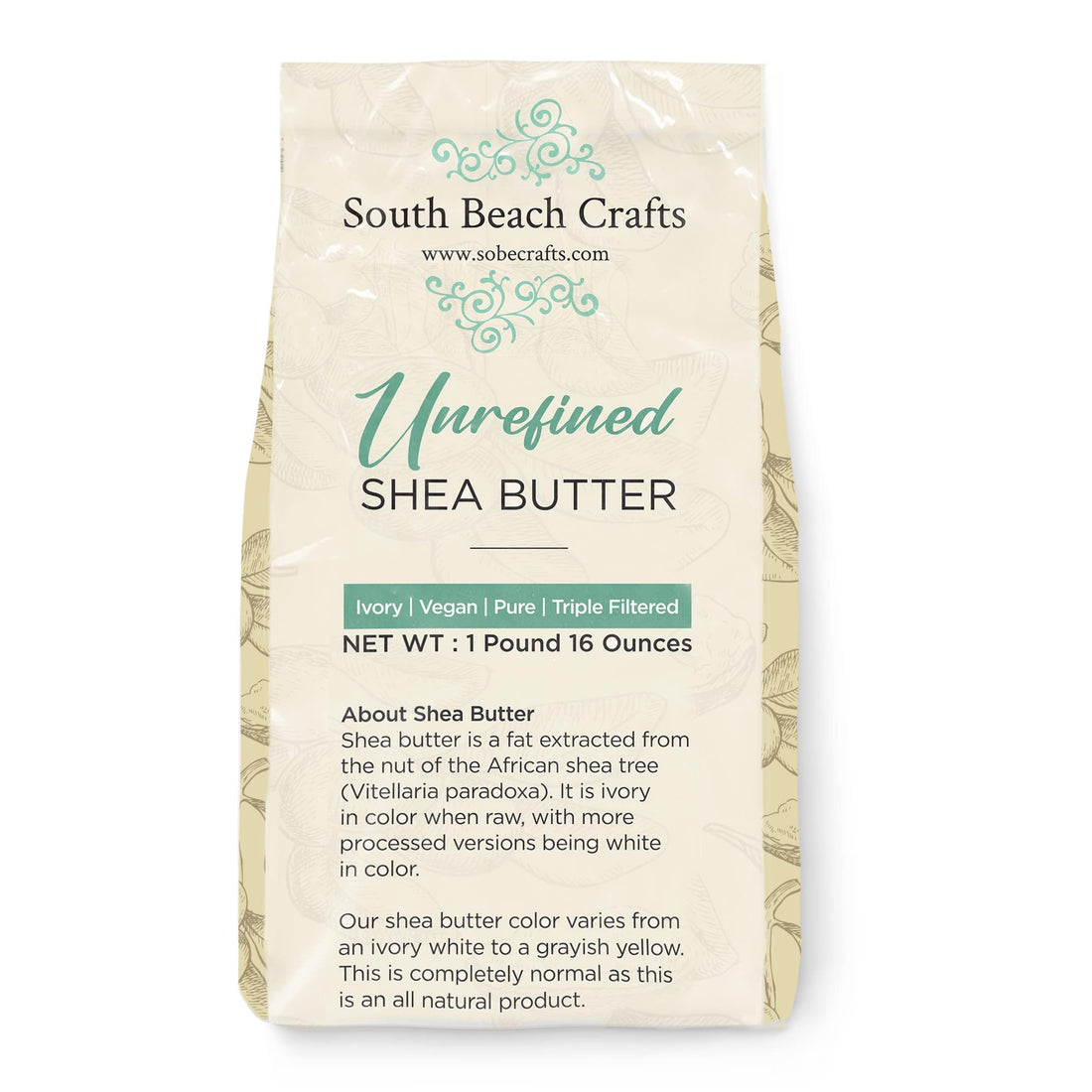 South Beach Crafts 100% Raw Unrefined Shea Butter African Grade A 1 Pound (16 oz) for Shea Creams, Soap Making, Skin, Hair and More