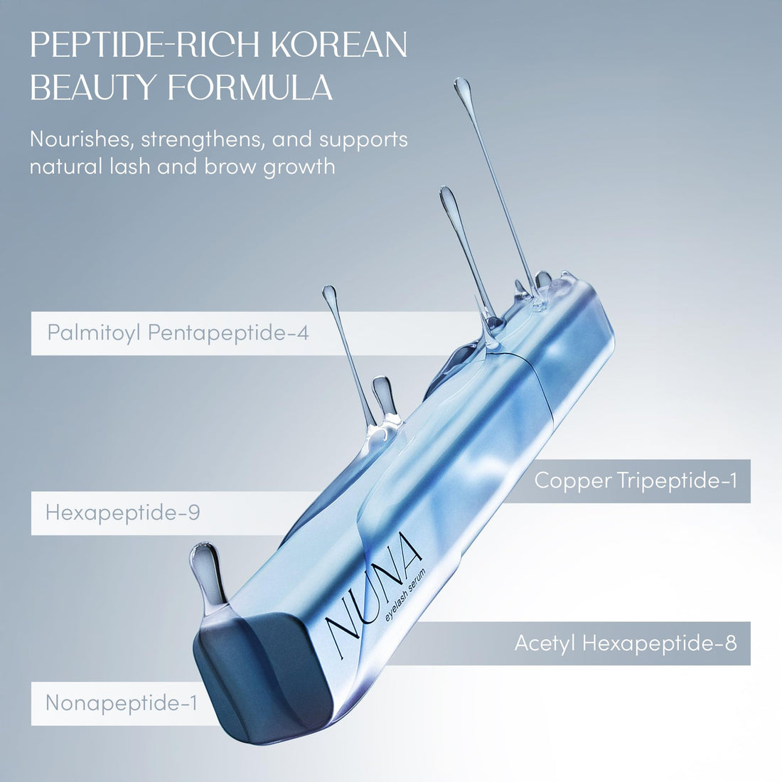 NUNA Eyelash Growth Support Serum 6ml – Eye Lash and Eyebrow Enhancing Serum for Women & Men with Biotin - Korean Multi Peptide & Natural Extracts – Promotes Fuller and Longer Lashes - 6 Month Supply