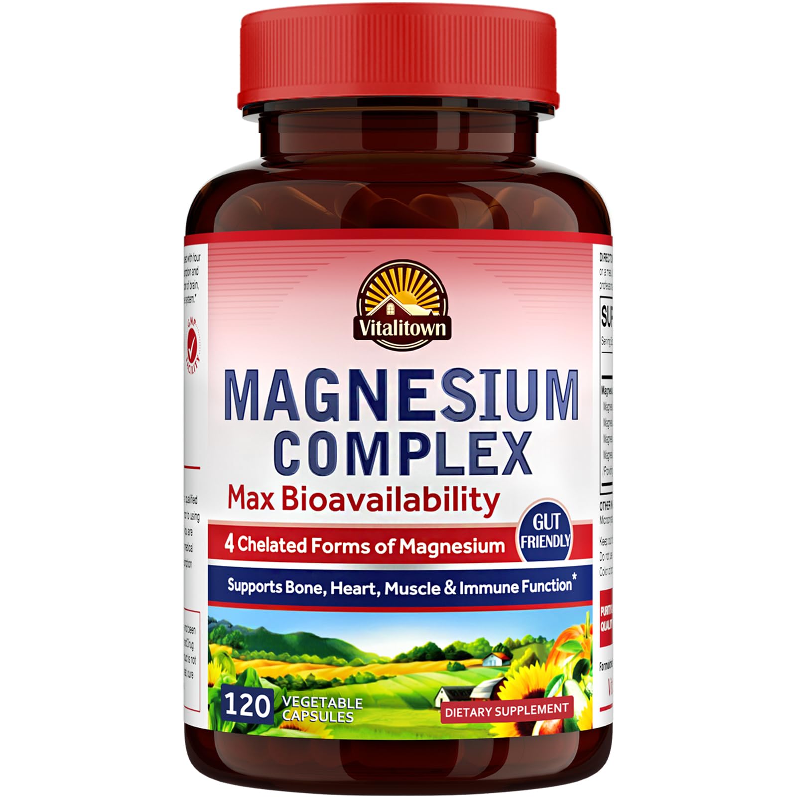 Vitalitown Magnesium Complex Supplement 500mg - Maximized Absorption Chelated Magnesium Glycinate, Malate, Taurate & Citrate - Vegan Non-GMO Magnesium 120 Capsules for Sleep, Muscle, Energy & Heart
