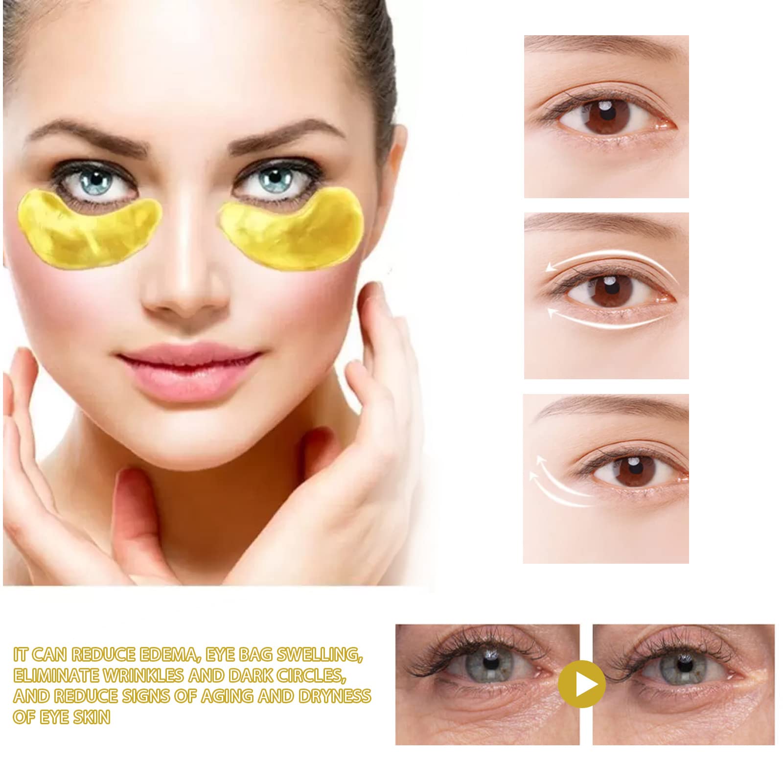 Q.Z.Art 60 Pcs 24K Gold Under Eye Patches, Anti-Aging Eye Mask Infused with Collagen and Hyaluronic Acid - Reduce Dark Circles, Puffiness, and Wrinkles