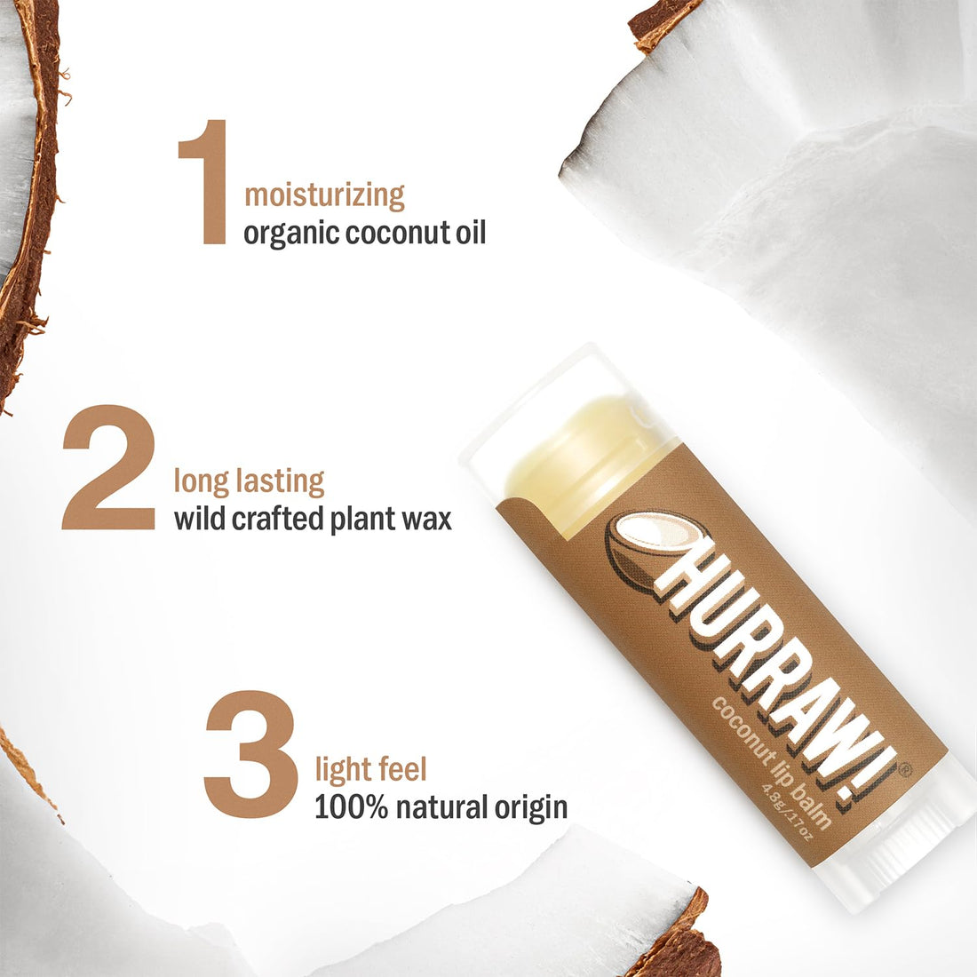 Hurraw! Coconut Lip Balm, 2 Pack: Organic, Certified Vegan, Cruelty and Gluten Free. Non-GMO, 100% Natural Ingredients. Bee, Shea, Soy and Palm Free. Made in USA