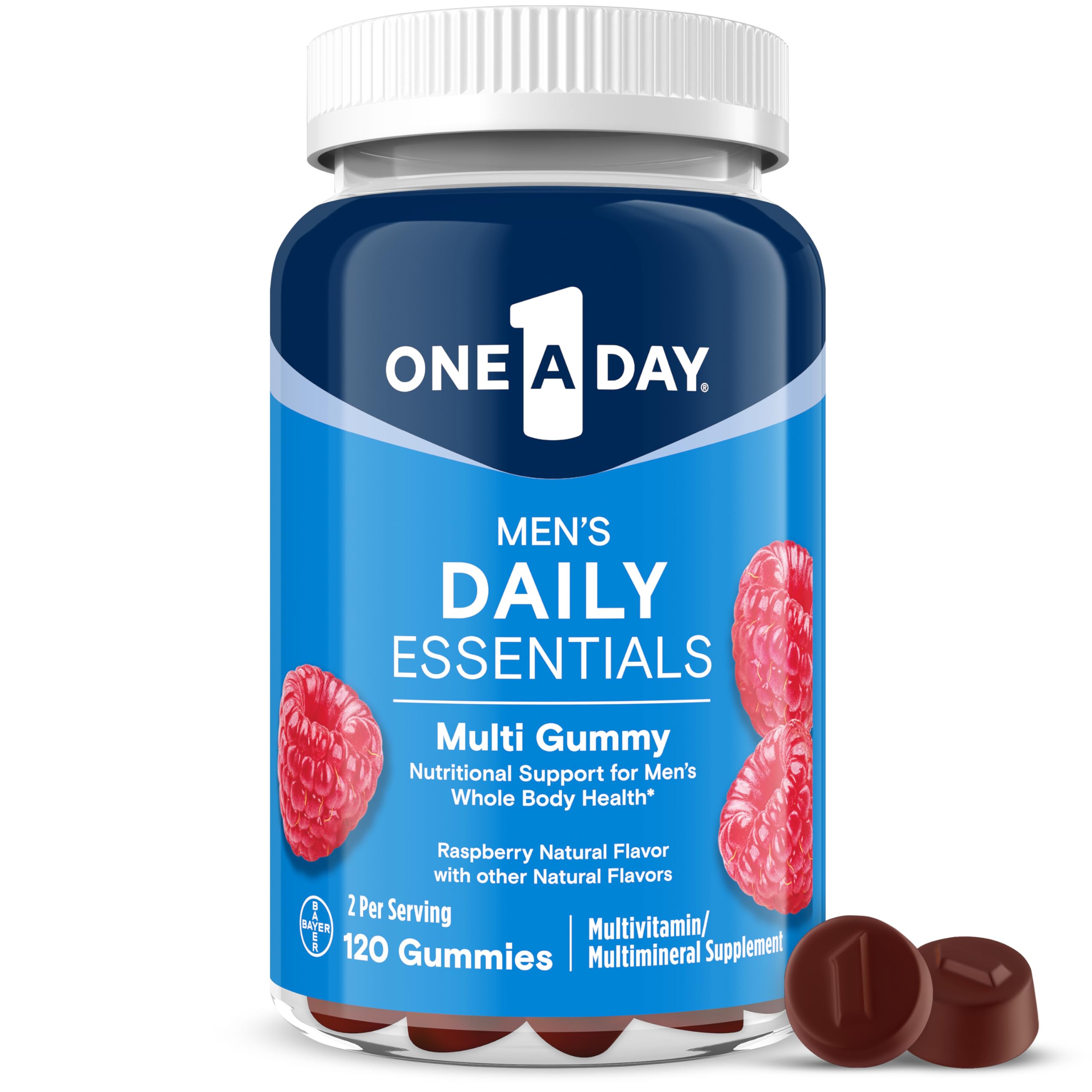 One A Day Men’s Daily Essentials Multivitamin Gummies, Multivitamin for Men, Gummy Vitamins for Men, Men’s Multivitamin, Bone Health, Vitamin D, Vitamin C, Zinc, Raspberry Natural Flavor, 120 Gummies