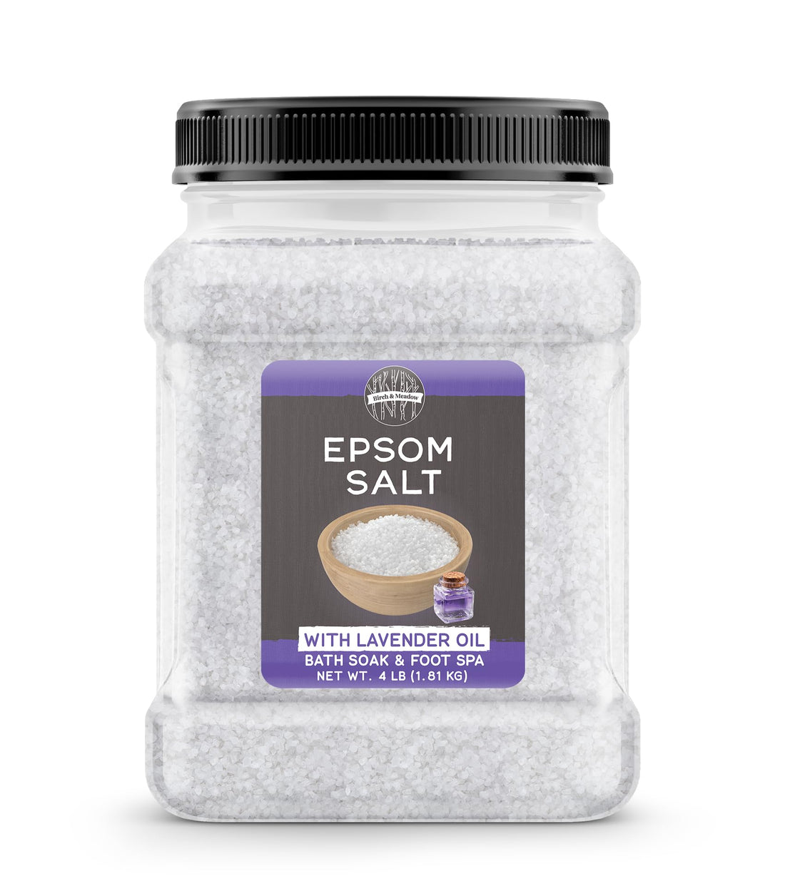 Birch & Meadow Epsom Salt with Lavender Oil, 4 lb, Magnesium Sulfate, Bath Soak, Rejuvenating Scent