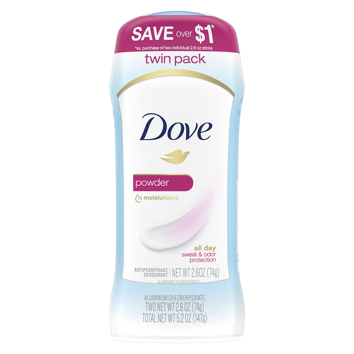 Dove Invisible Solid Antiperspirant Deodorant Stick for Women, Powder, For All Day Underarm Sweat & Odor Protection 2.6 oz 2 Count