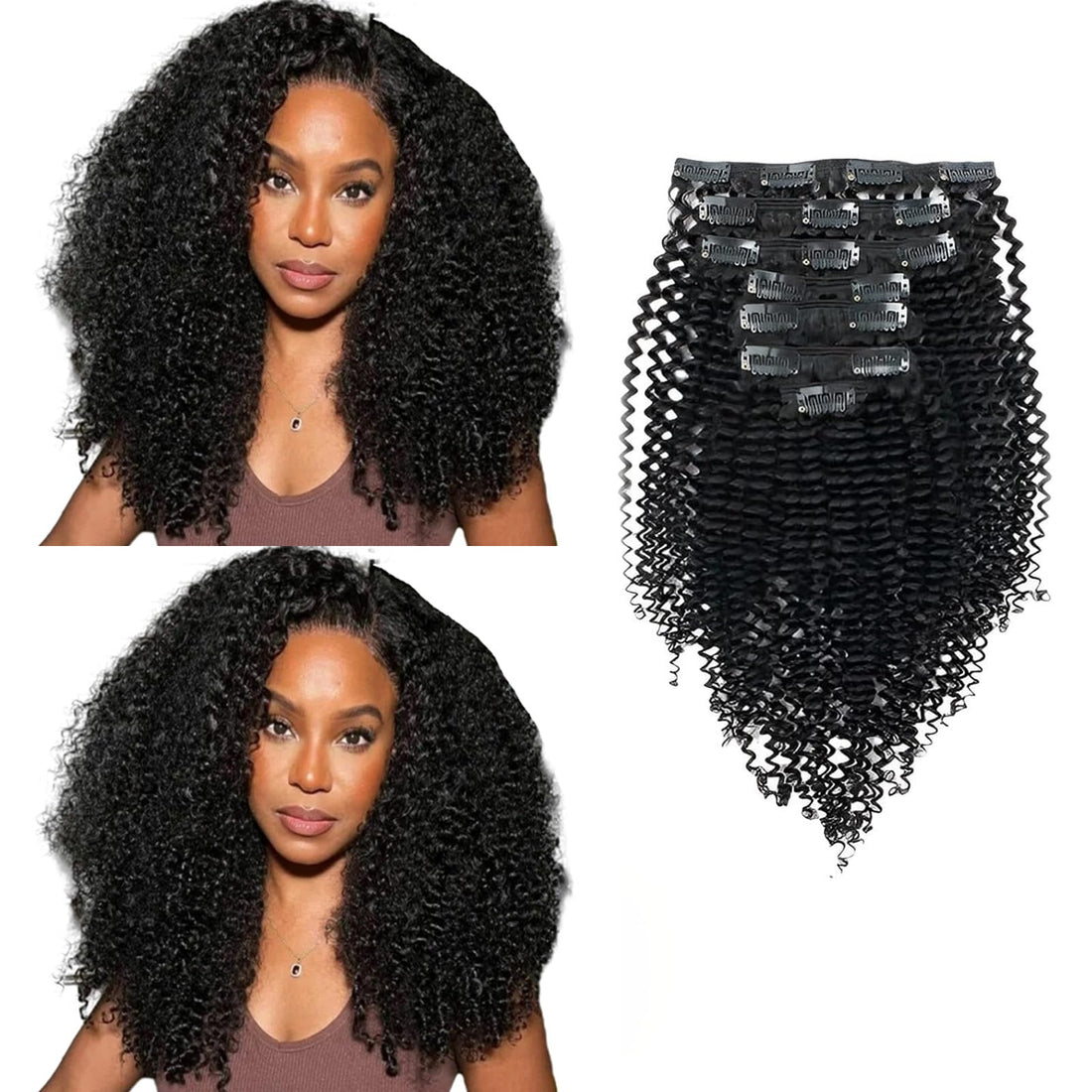 Sassina Sassina Real Thick Kinky Curly Clip in Human Hair Extensions Natural Color 3B 4A For African American Black Women 7Pcs/lot 120Grams/set With 17 Clips, KC 18 Inch