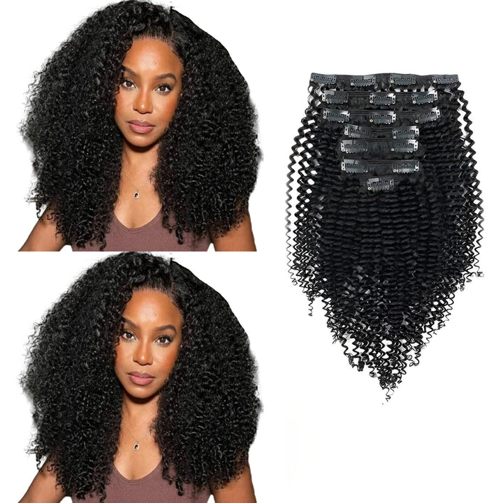 Sassina Sassina Real Thick Kinky Curly Clip in Human Hair Extensions Natural Color 3B 4A For African American Black Women 7Pcs/lot 120Grams/set With 17 Clips, KC 18 Inch