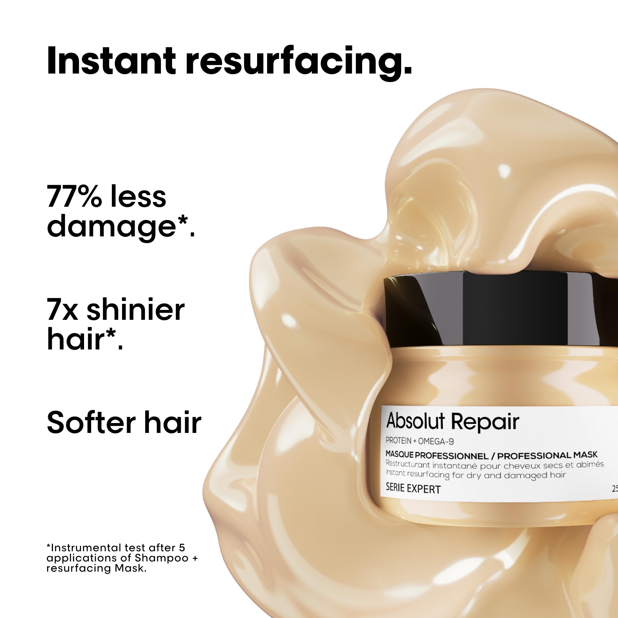 L'OREAL PROFESSIONNEL PARIS Absolut Repair Hair Mask – Nourishing Protein Treatment, Repairs and Softens Medium to Thick Dry, Damaged Hair, Adds Shine