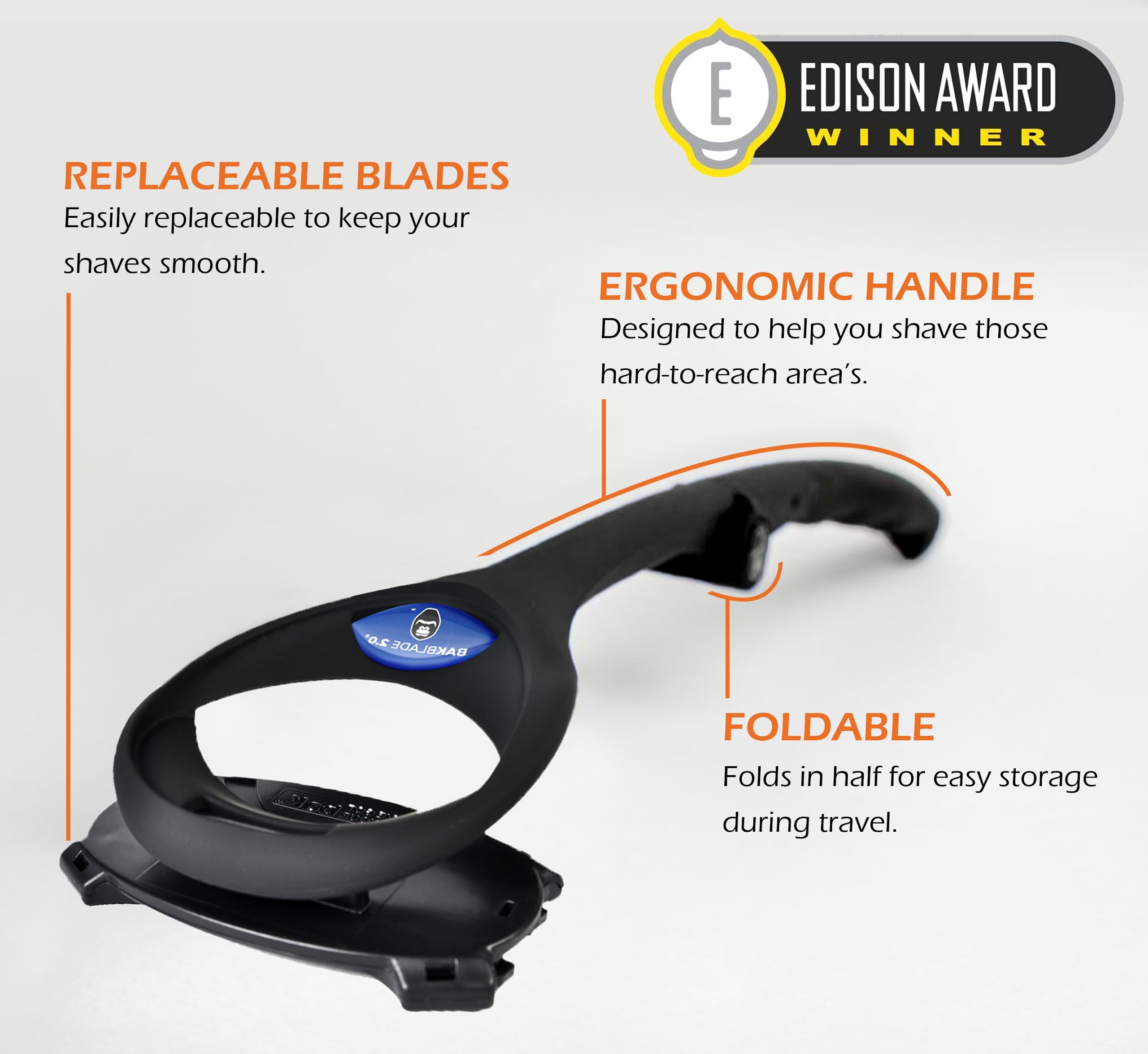 BAKblade 2.0 PLUS - Back Hair Removal and Body Shaver (DIY), Easy to Use Curved Handle for a Close, Pain-Free Shave Wet or Dry