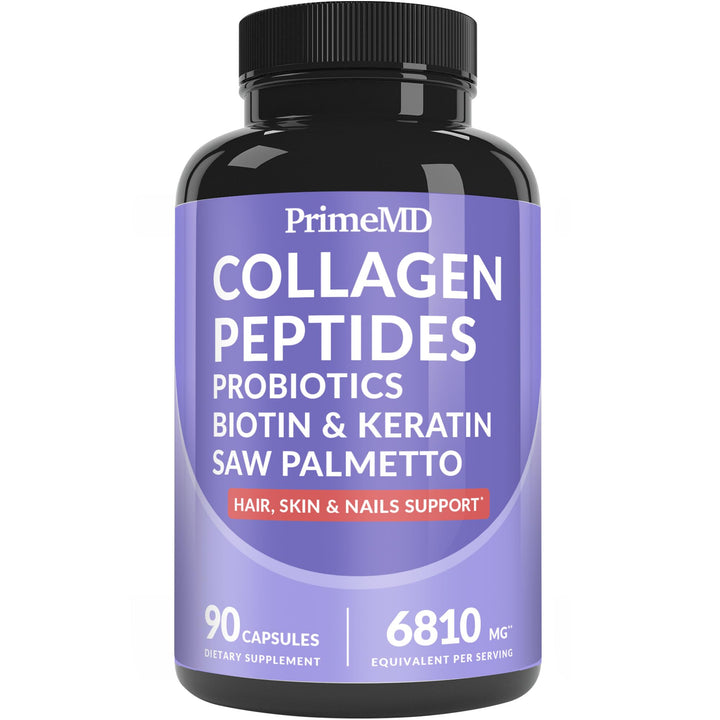 27-in-1 Hair Skin and Nails Vitamins (6810mg) with Biotin 10000mcg - Collagen Supplements for Men and Women - Keratin Supplements with Probiotics and Saw Palmetto, 90ct