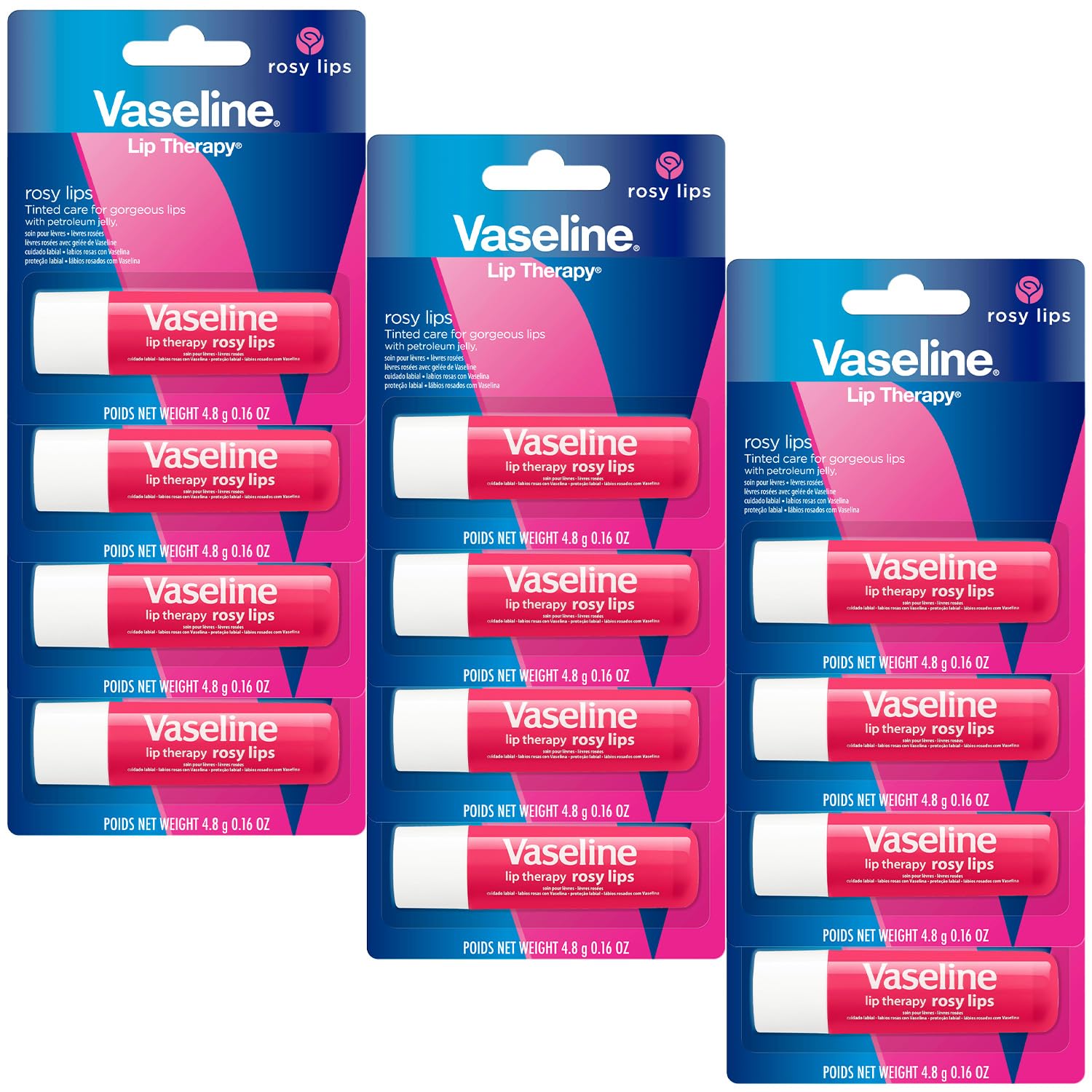 Vaseline Lip Therapy Rosy Lips 12-Pack – Moisturizing Balm, Lip Care for Dry Lips, 0.16 Oz Ea
