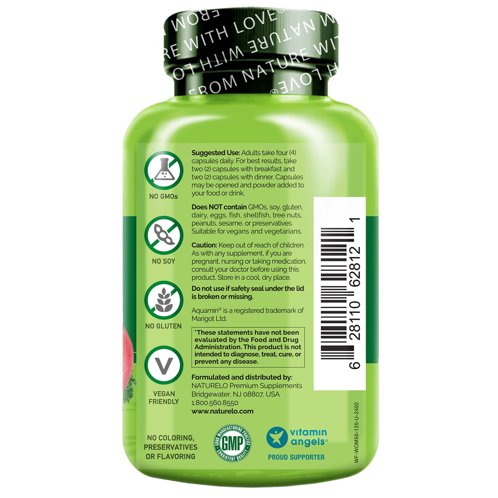 NATURELO Whole Food Multivitamin for Women 50+ (Iron Free) with Vitamins, Minerals, & Organic Extracts - Supplement for Post Menopausal Women Over 50 - No GMO - 120 Vegan Capsules