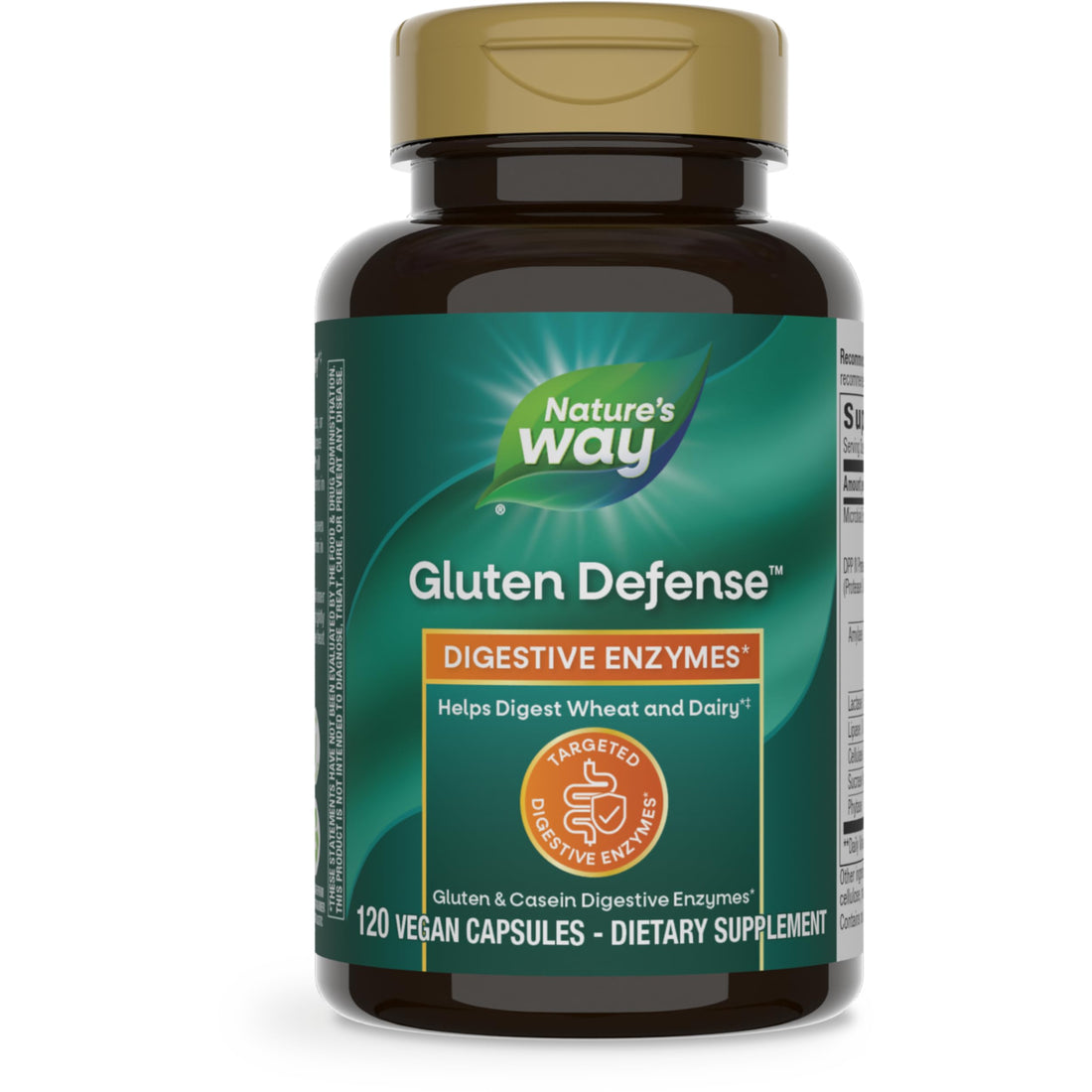 Nature's Way Gluten Defense Digestive Enzymes*, Helps Digest Wheat and Dairy**, Gluten and Casein Digestive Enzymes*, 120 Vegan Capsules (Packaging May Vary)