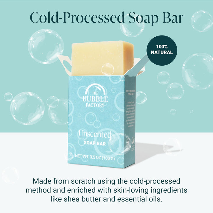 The Bubble Factory Handmade Natural Bath & Body Soap Bar, Vegan, All-Natural, Palm Oil Free, Made in USA with Shea Butter + Essential Oils, Unscented, 3 Bars