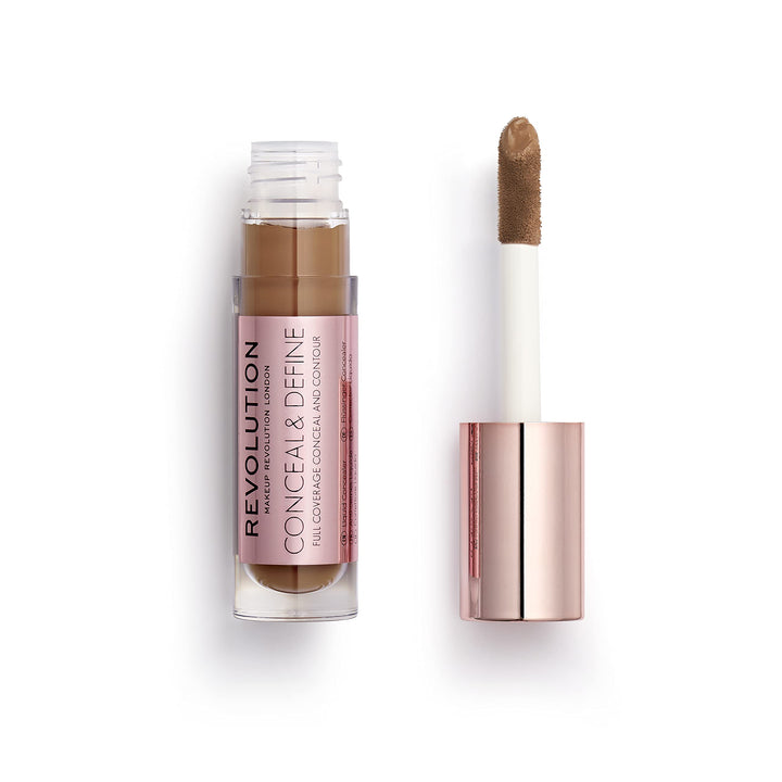 Makeup Revolution Full Coverage Conceal And Define Cream Concealer, C16 Dark Brown, 3.4Ml Matte Finish, Acne Prone
