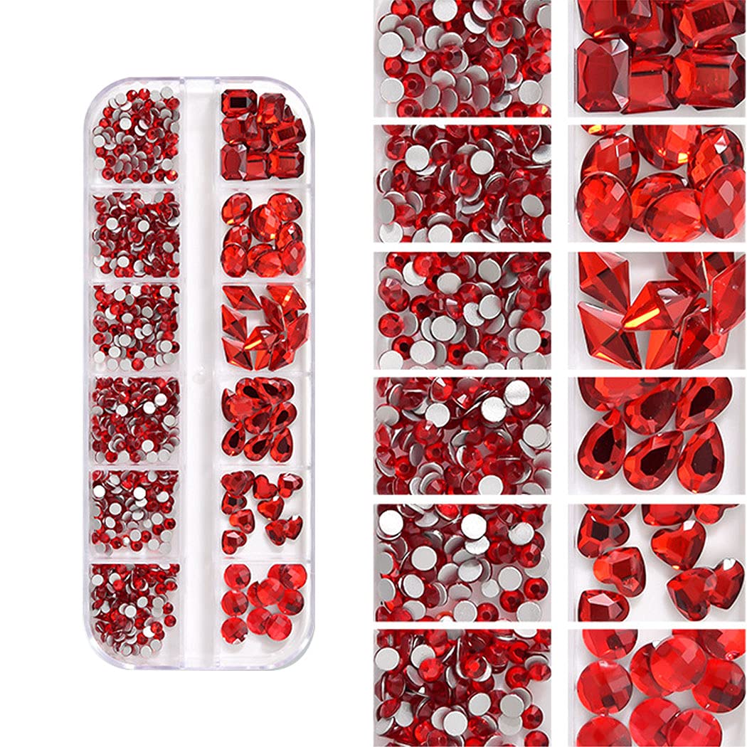 WOKOTO 2 Box Flat Back Indicolite And Red Nail Rhinestones And Crystals Stones For Nails Crafts With Picker Pencil Red Rhinestones For Makeup Face Gems Red Indicolite Crystals Flatback Rhinestones