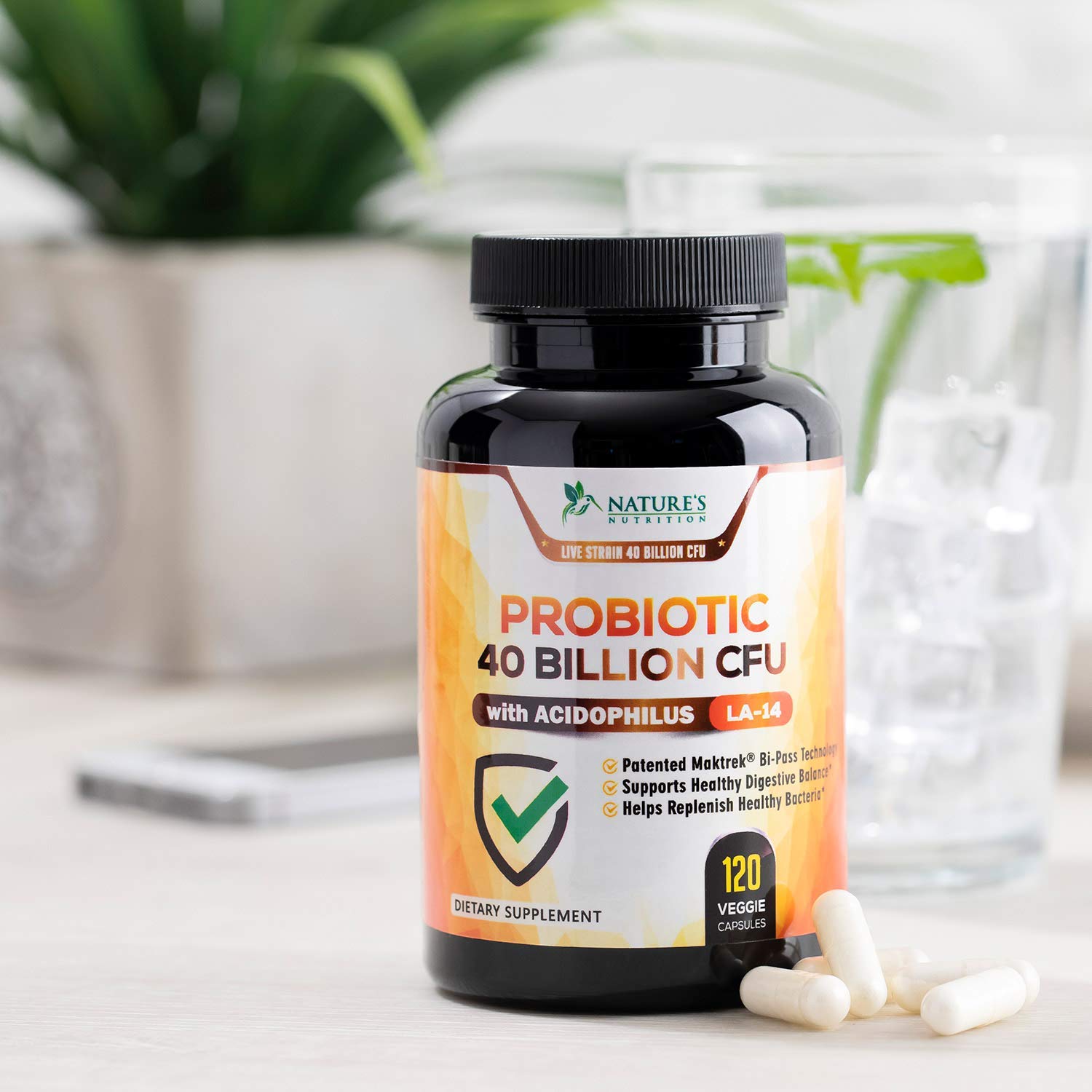 Probiotics 60 Billion CFU per Serving - 10 Strains + Prebiotics - Immune, Digestive & Gut Health Support, Supports Occasional Constipation, Gas & Bloating for Women & Men, Shelf Stable - 120 Capsules