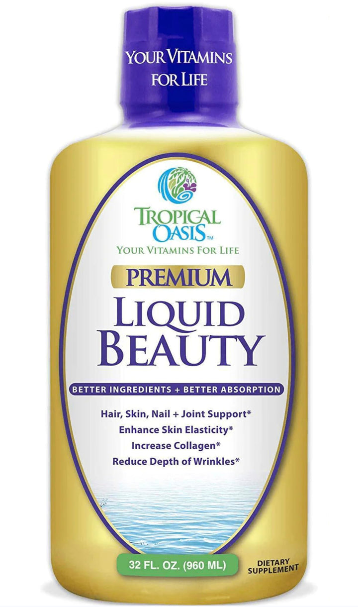 Tropical Oasis - Liquid Beauty | Supplement for Hair, Skin, & Nail Growth - Biotin + Hydrolyzed Collagen (32 Servings)