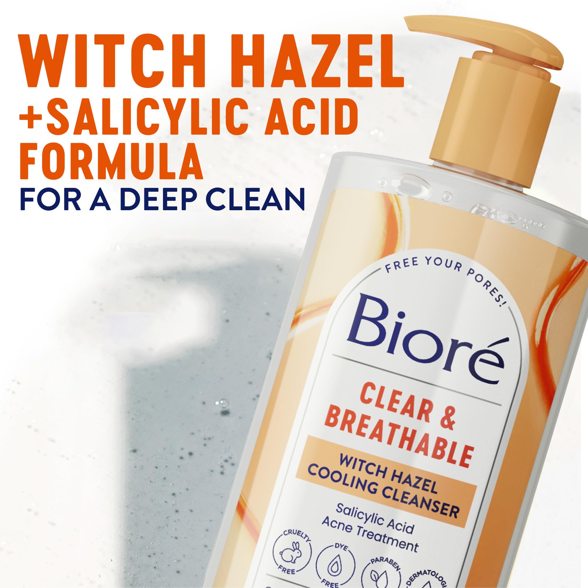 Biore Clear & Breathable Cooling Cleanser with Witch Hazel, Acne Treatment for Face, Face Scrub for Oily Skin, Salicylic Acid Cleanser, 6.77 Oz