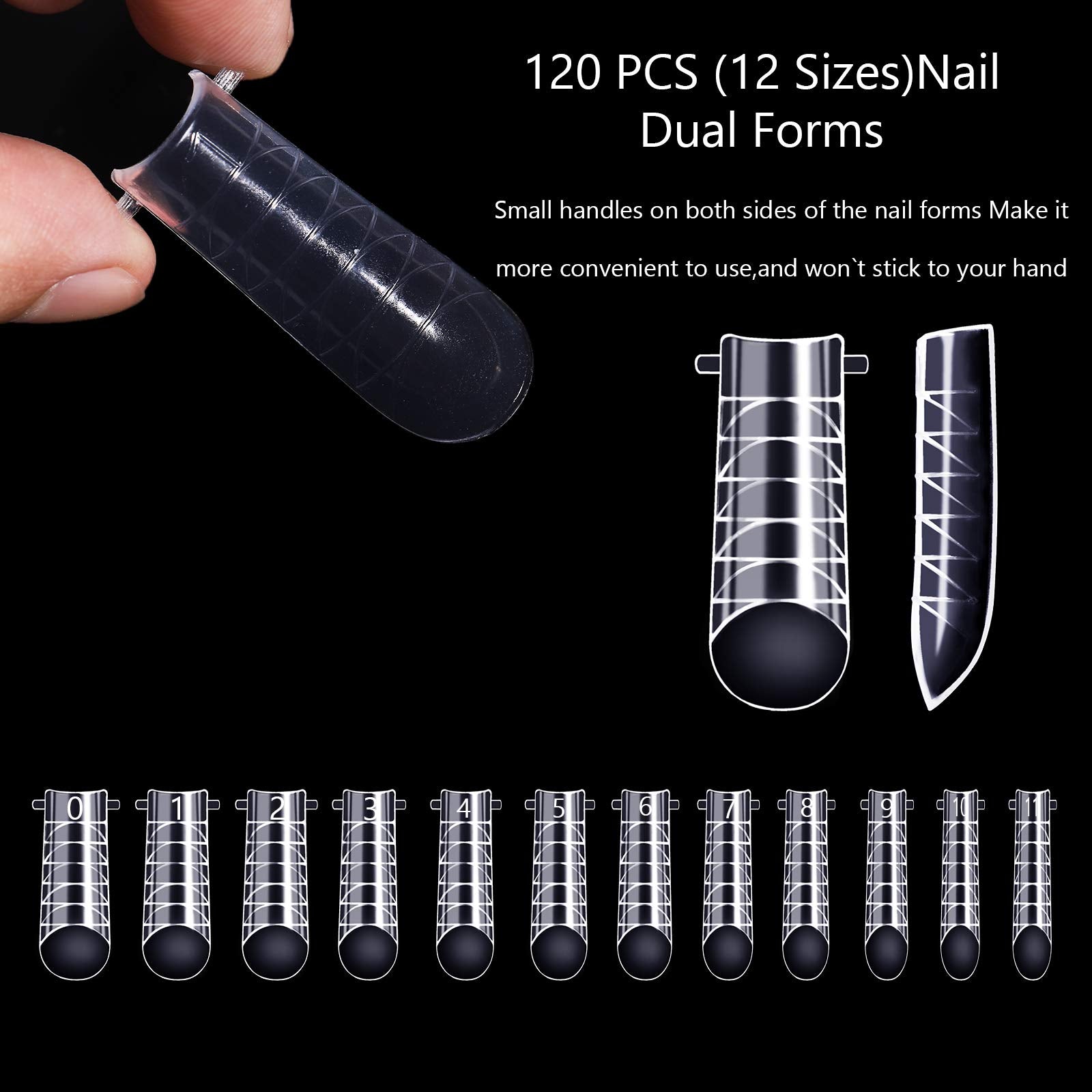 NMKL38 120Pcs Clear Dual Nail Forms Full Cover False Nail Tips Arched for Poly Nail Gel Extension Mold (U Shape)